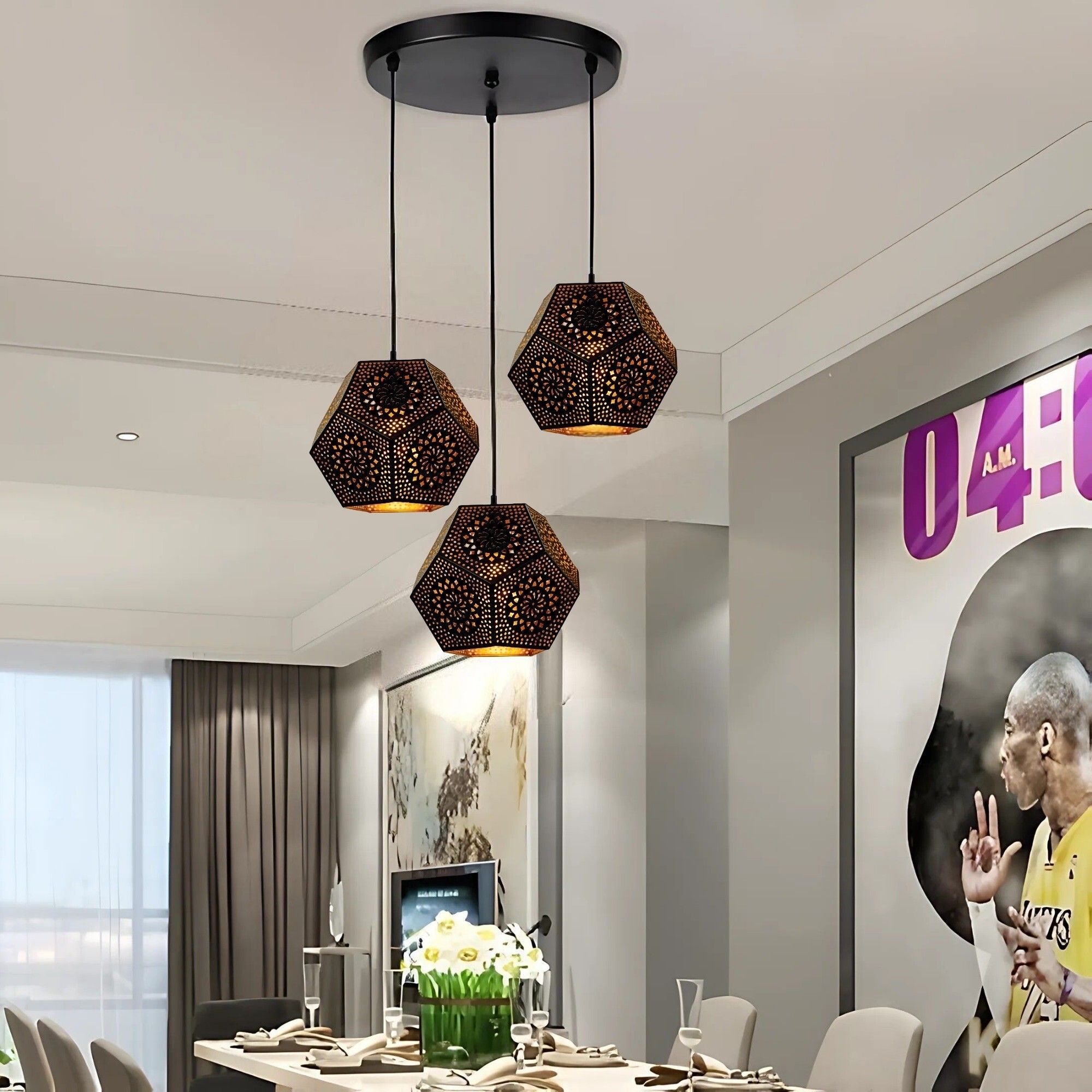 GLOMZY with Bulb Metal Laser Cutting Hexagonal Shaped 3Lamp Hanging (Set of 1) Ceiling Light Ceiling Lamp-picture-28