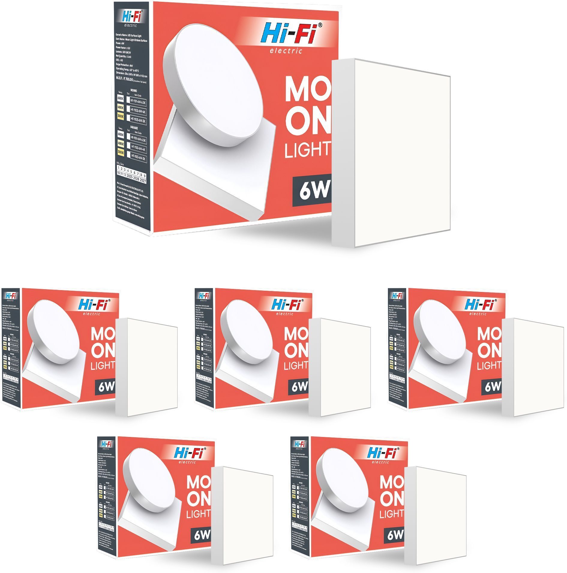 Moonlight 6W LED Surface Panel Light (4000K) Natural White Light | Pack of 6 Ceiling Light Ceiling Lamp