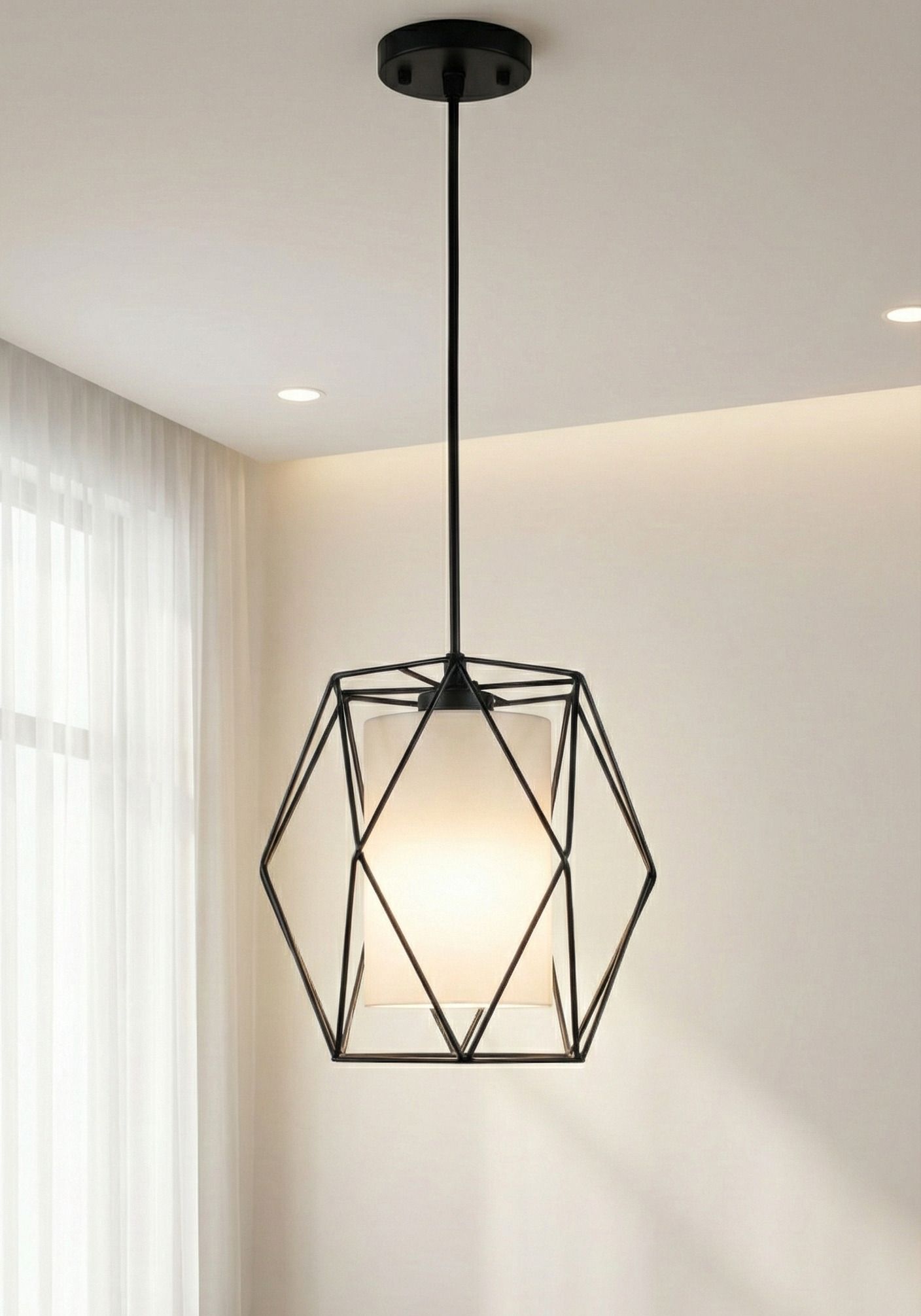 decorlia emporio (BULB INCLUDED) Modern Pendant Hanging Lamp with Fabric Inner Shade Pendant Lamp Ceiling Lamp-picture-27