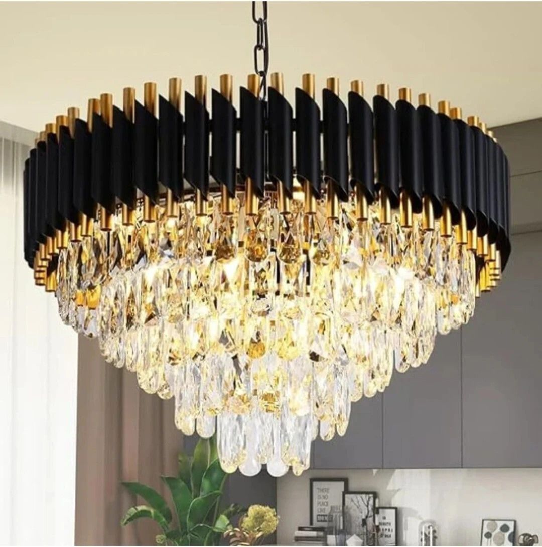 Chandelier crystal 500mm black gold polish metal jhumar big size ceiling light Chandelier Ceiling Lamp