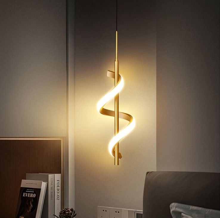 kinis Modern Spiral LED Hanging Pendant Light | Luxury Gold Finish Wave Design Pendant Lamp Ceiling Lamp-picture-5