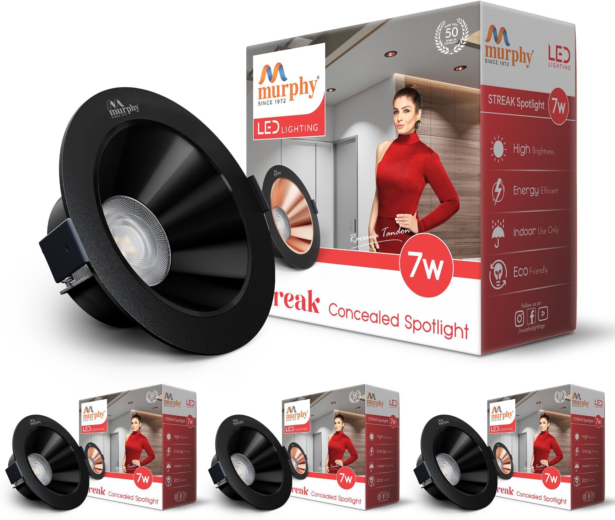 7W Streak LED Down Light BL+Black Finish Natural White Light Round Pack of 4 Ceiling Light Ceiling Lamp-image-49