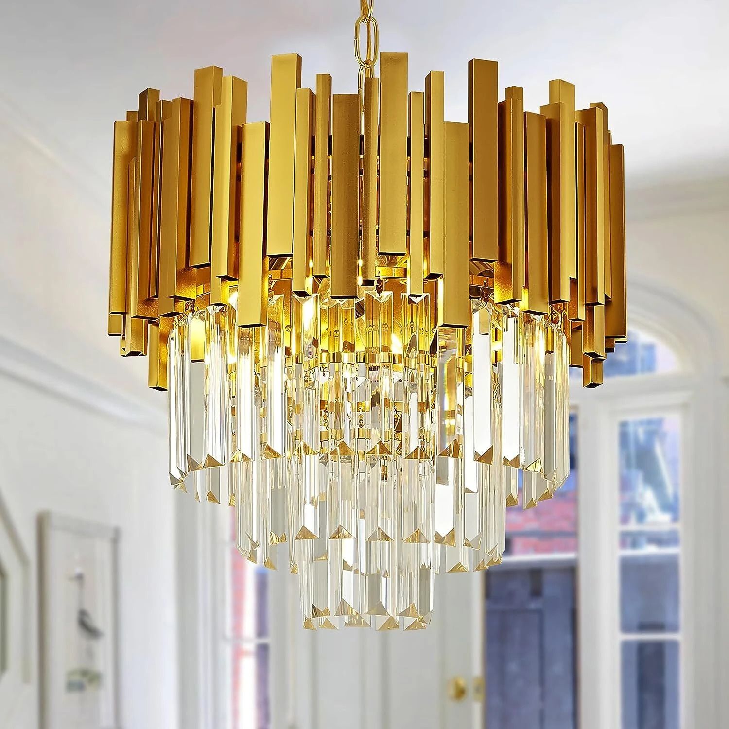 crystal Yellow polish metal 400mm chandelier hanging ceiling pendant jhoomer Chandelier Ceiling Lamp-image-21