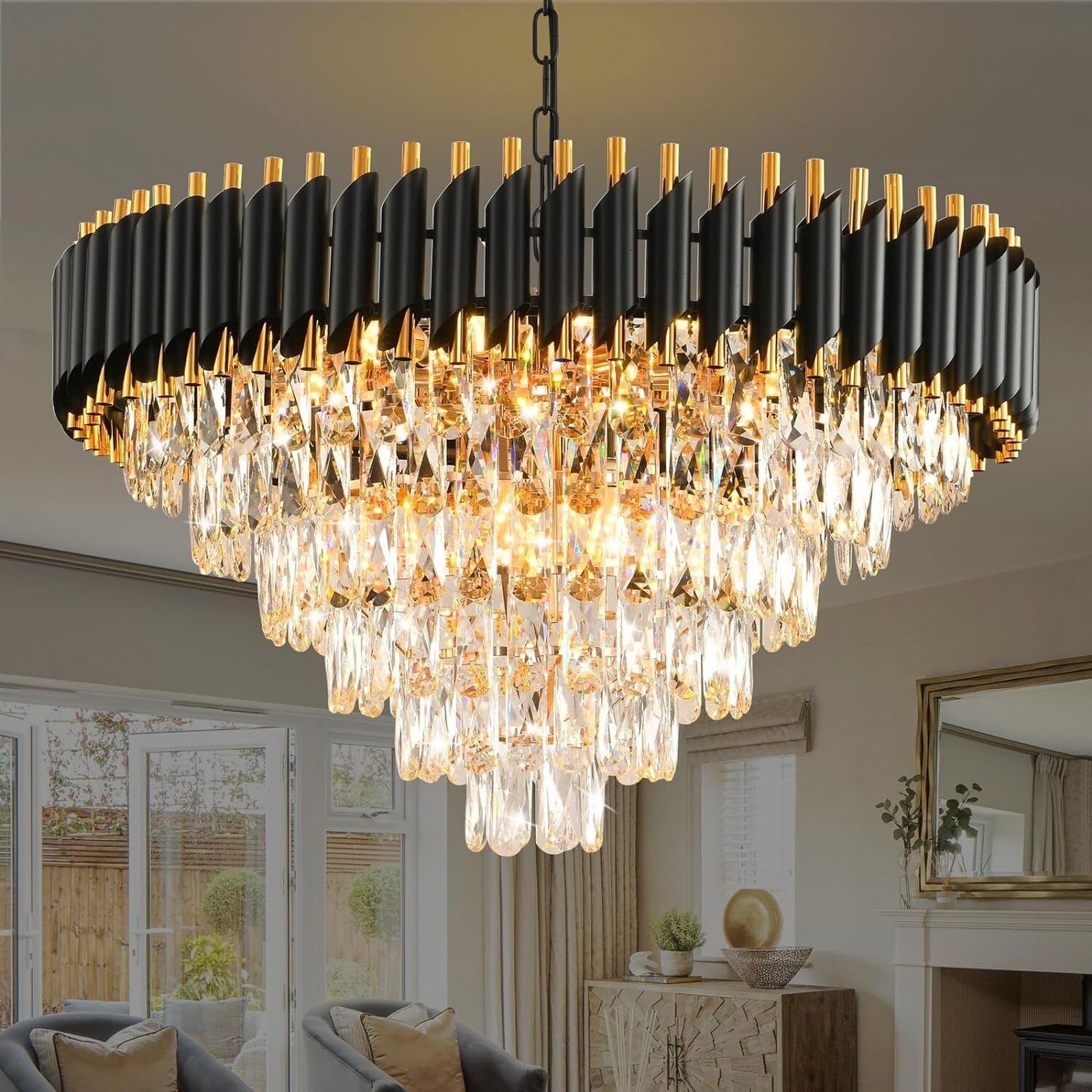 Black Gold Chandelier 800MM Chandelier Ceiling Lamp-image-35