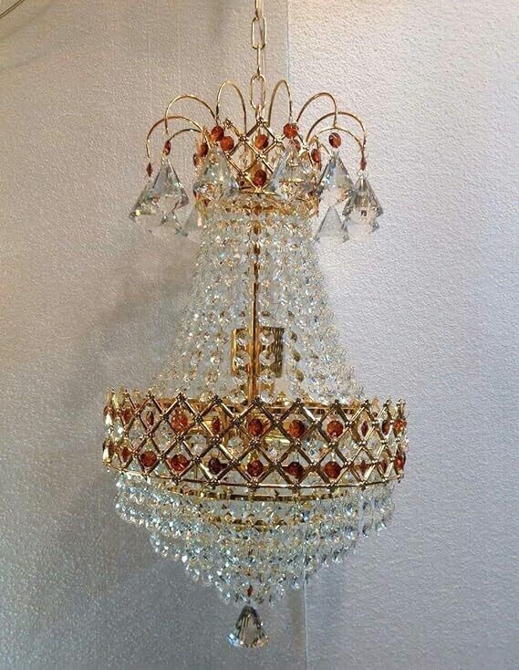 Red Golden Color Crystal 300mm Jhumar Hanging Light Flush Mount Ceiling Light Chandelier Ceiling Lamp-image-3