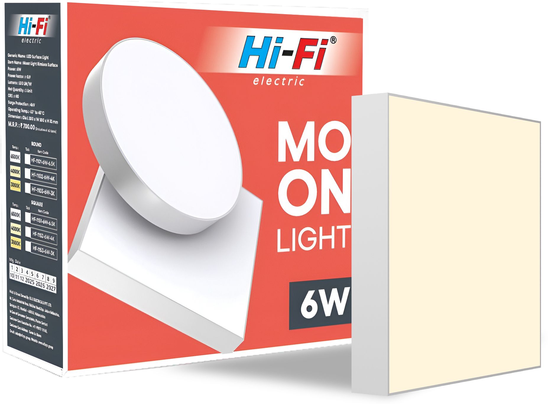 Moonlight 6W Rimless LED Surface Panel Square Light|600 Lumens|Warm White Light Ceiling Light Ceiling Lamp-image-47