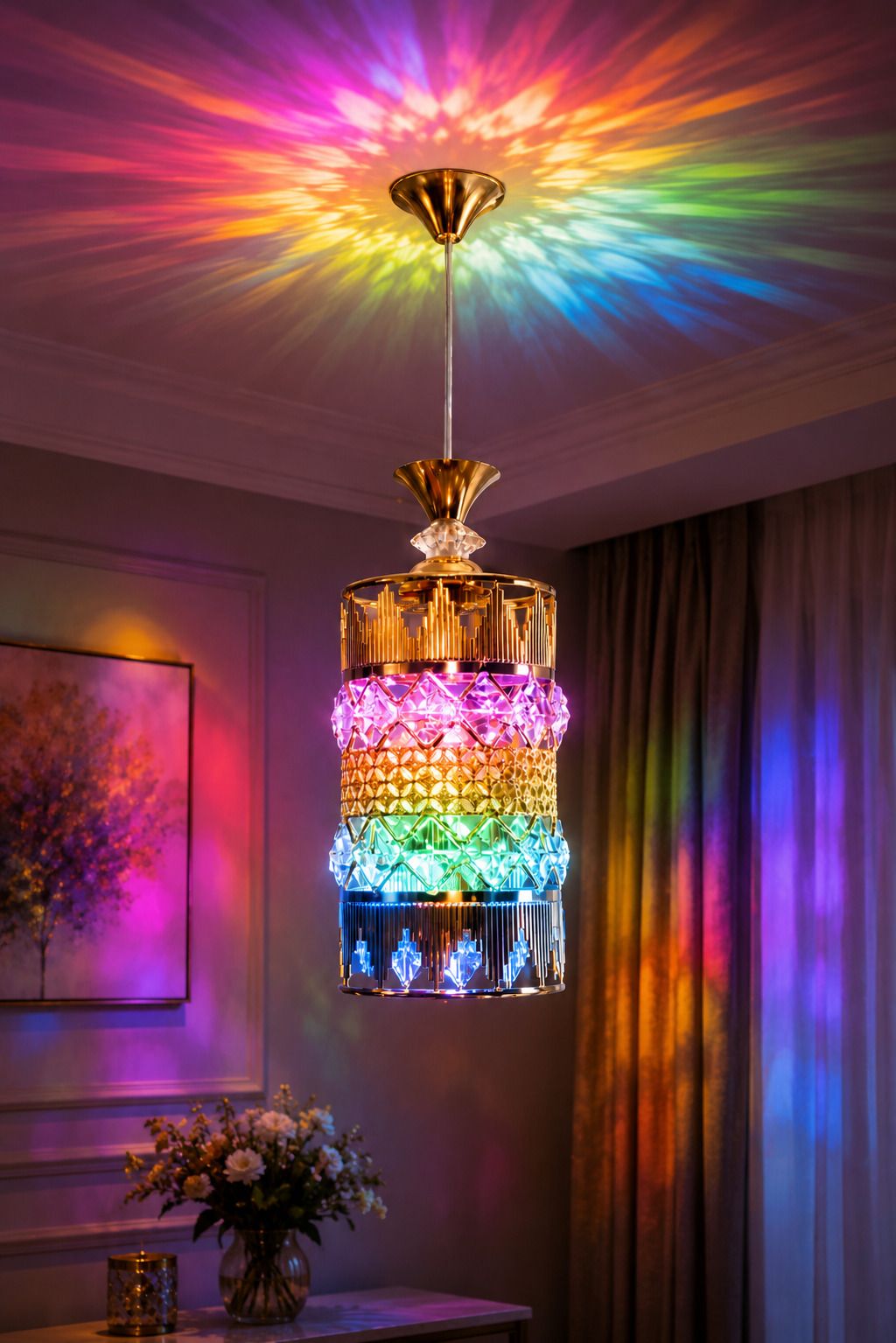 hybrix LED 9 Watt K9 Crystal Ceiling Lamp, Golden, 3 Colors Light by Switching On/Off, Pendant Lamp Ceiling Lamp-picture-34