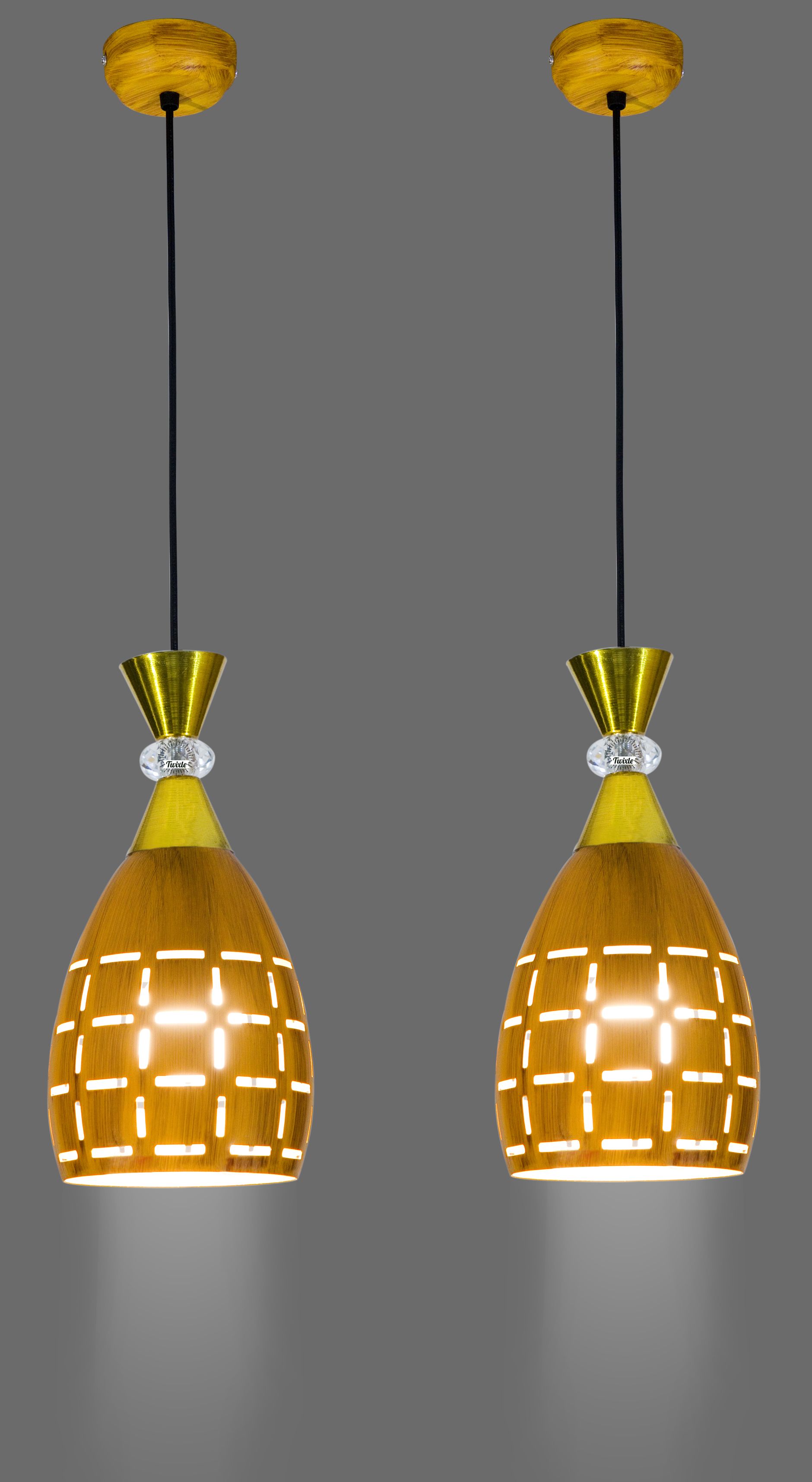 GLOMZY Wooden Aluminium Hanging Light for Home Decor, With Bulbs (Pack of 2) Ceiling Light Ceiling Lamp-picture-44
