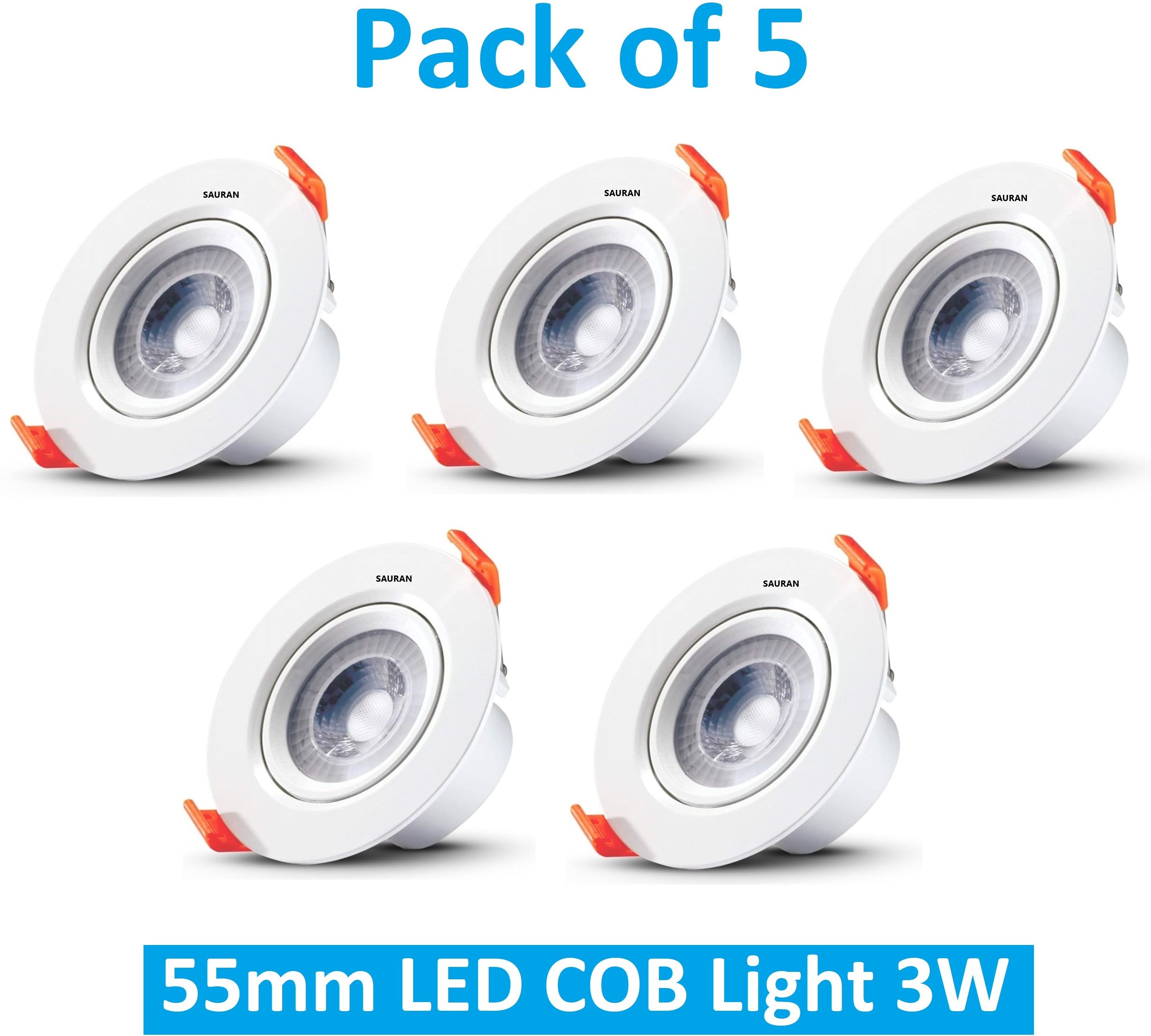 sauran Pack of 5 55mm LED COB Pure White Light 3W LEC7.3 (With Warranty) Ceiling Light Ceiling Lamp-picture-37