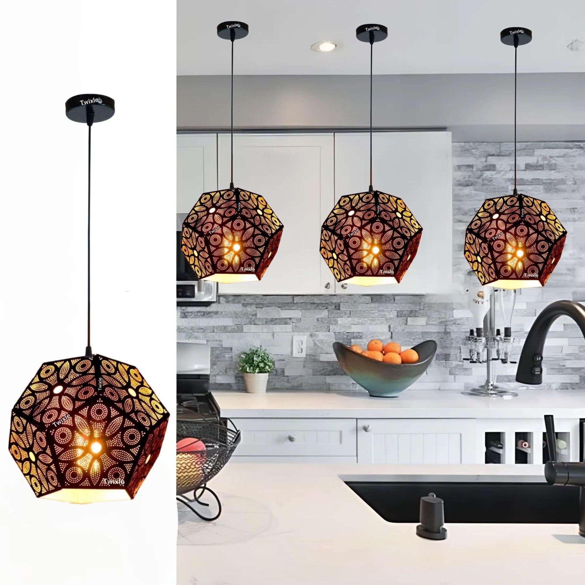 GLOMZY Laser Cutting Hexagonal Design Ceiling Light,Bulb not Included(Pack of 3) Ceiling Light Ceiling Lamp-picture-9