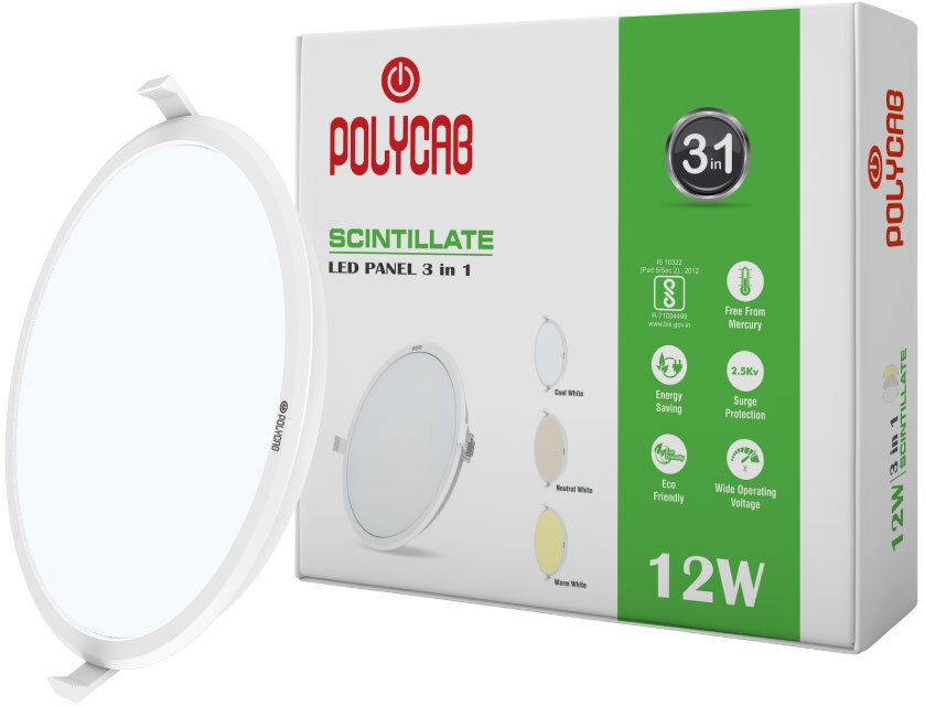 Polycab 12W Scintillate 3-in-1 Color Changing LED Panel Light Recessed Ceiling Light Ceiling Lamp-picture-13