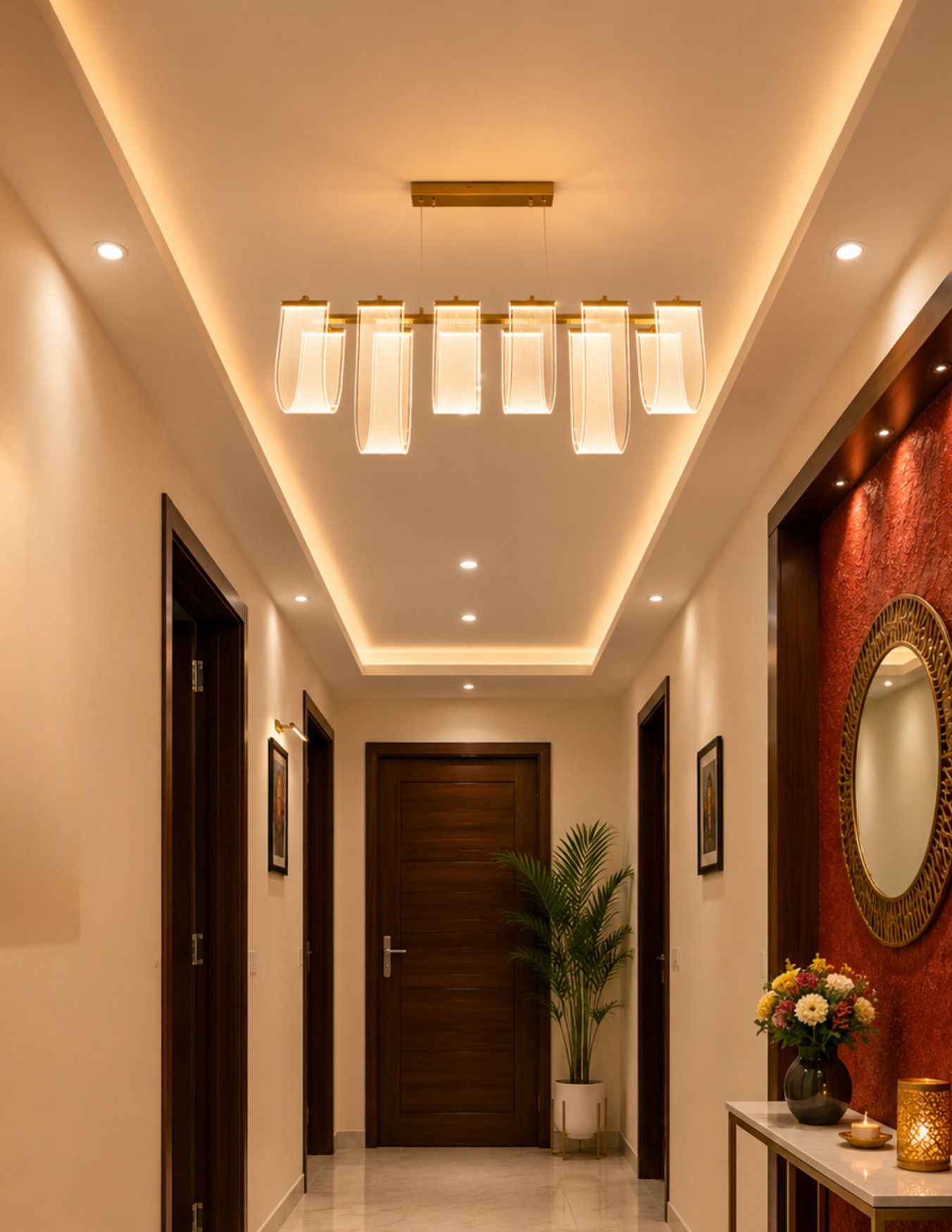 POWERLAM Modern LED Chandelier | Acrylic | 3 Color Inbuilt LED | Gold Ceiling Light Ceiling Lamp-image-31
