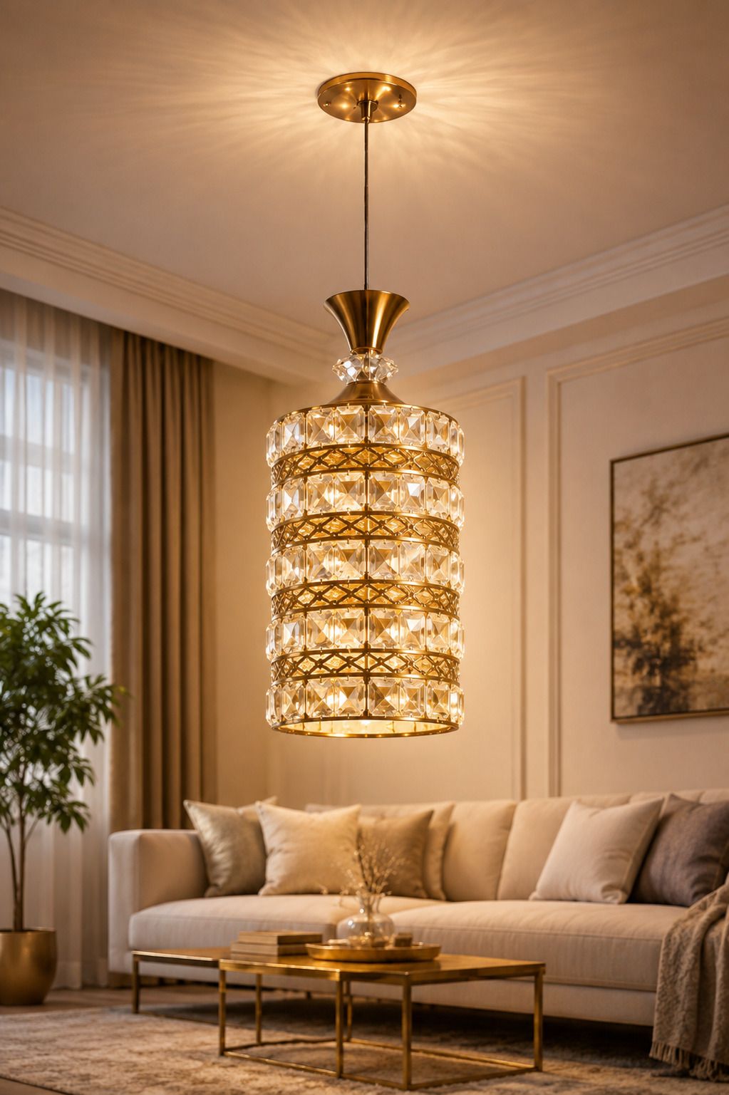 LED 9 Watt K9 Crystal Ceiling Lamp, Golden, 3 Colors Light by Switching On/Off, Chandelier Ceiling Lamp-image-39