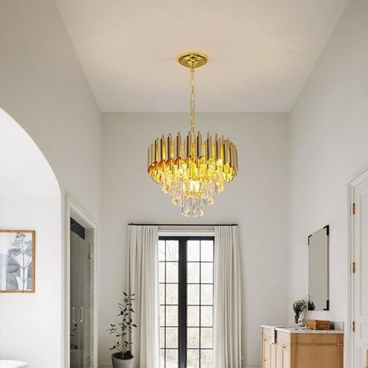 lk store Luxury 3-Tiers Crystal Chandelier – 300mm Gold Finish with LED Lighting Gold Chandelier Ceiling Lamp-picture-26