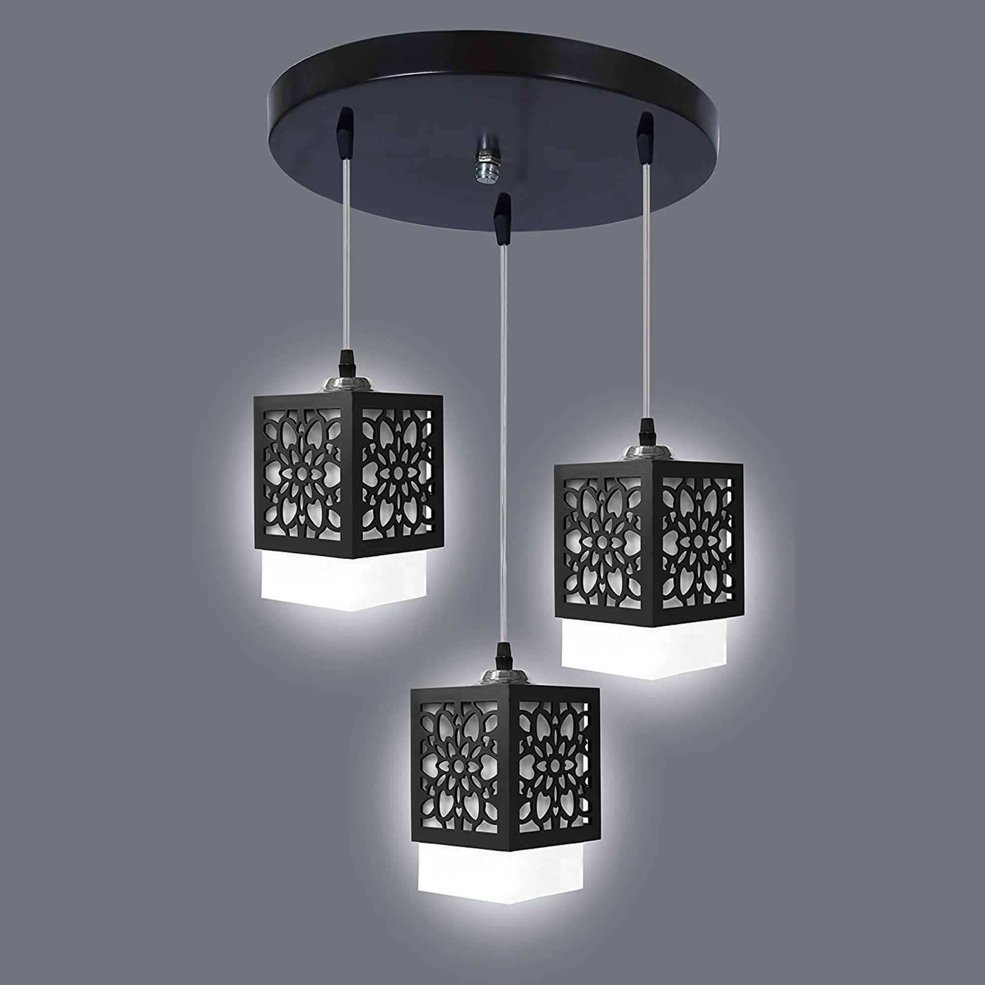 Gojeeva Wooden Hanging Without Bulb Pendants Ceiling Lamp (Black, White) Pendants Ceiling Lamp