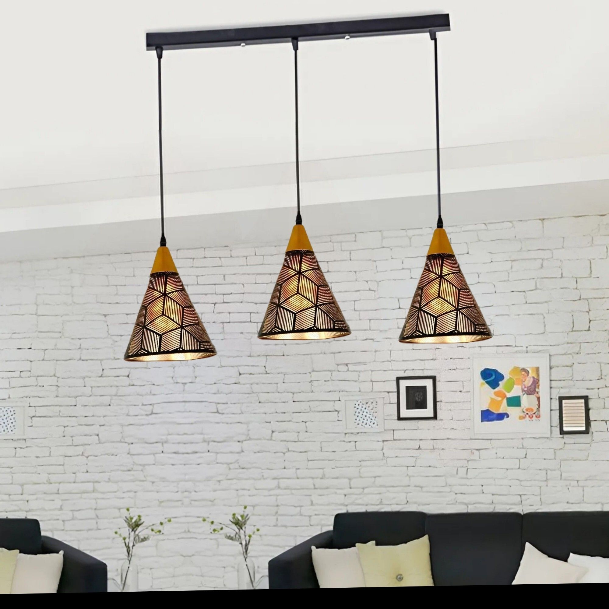 Metal Cone Shaped Hanging light 3-lamp Linear Ceiling, without bulb (Set of 1) Chandelier Ceiling Lamp-image-15