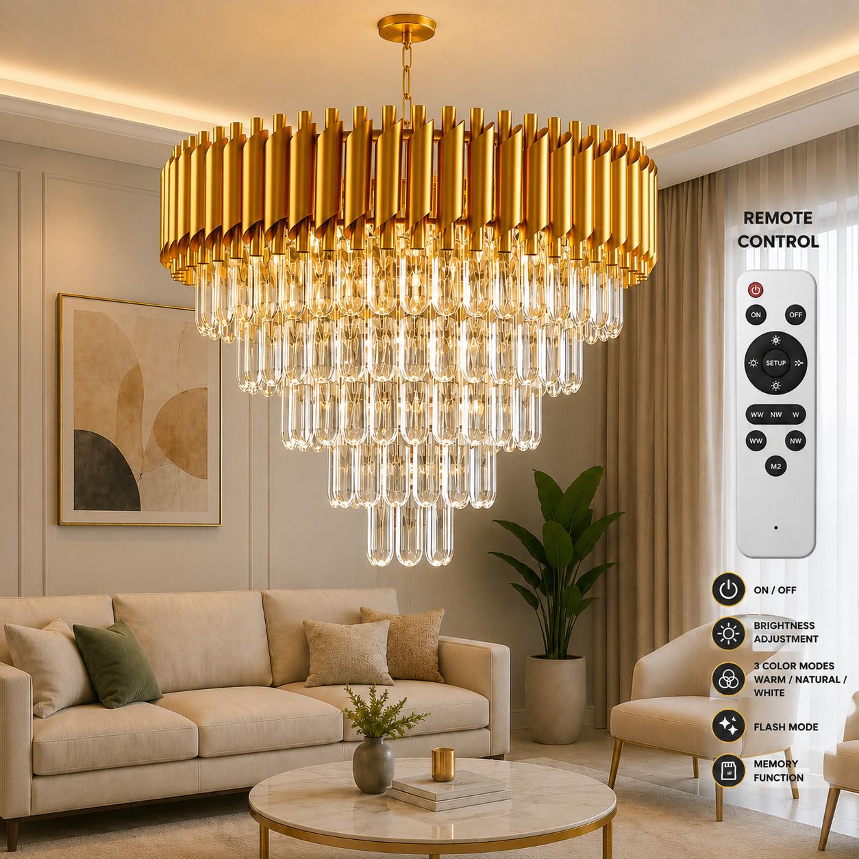 blissbells 600MM Light Moving LED Crystal Chandelier with Remote Control (Gold) Chandelier Ceiling Lamp-picture-12