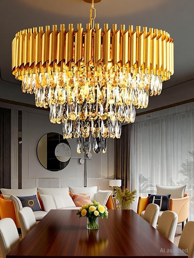 K9 Crystal Piyor gold polish metal 600mm chandelier hanging ceiling jhoomer Chandelier Ceiling Lamp-image-21