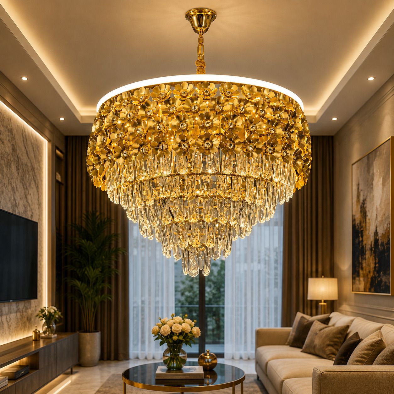 adwait Elegant Flower Design Crystal 600mm Chandelier For Hall & Living Room Chandelier Ceiling Lamp-picture-43