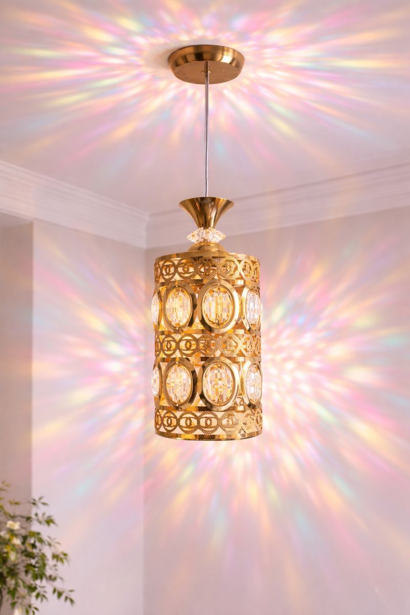 LED 9 Watt K9 Crystal Ceiling Lamp, Golden, 7 Color Lights by Switching On/Off, Chandelier Ceiling Lamp-image-39