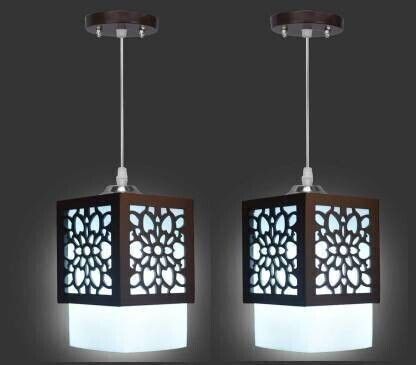 Wooden Hanging Without Bulb (pack of 2) Pendants Ceiling Lamp