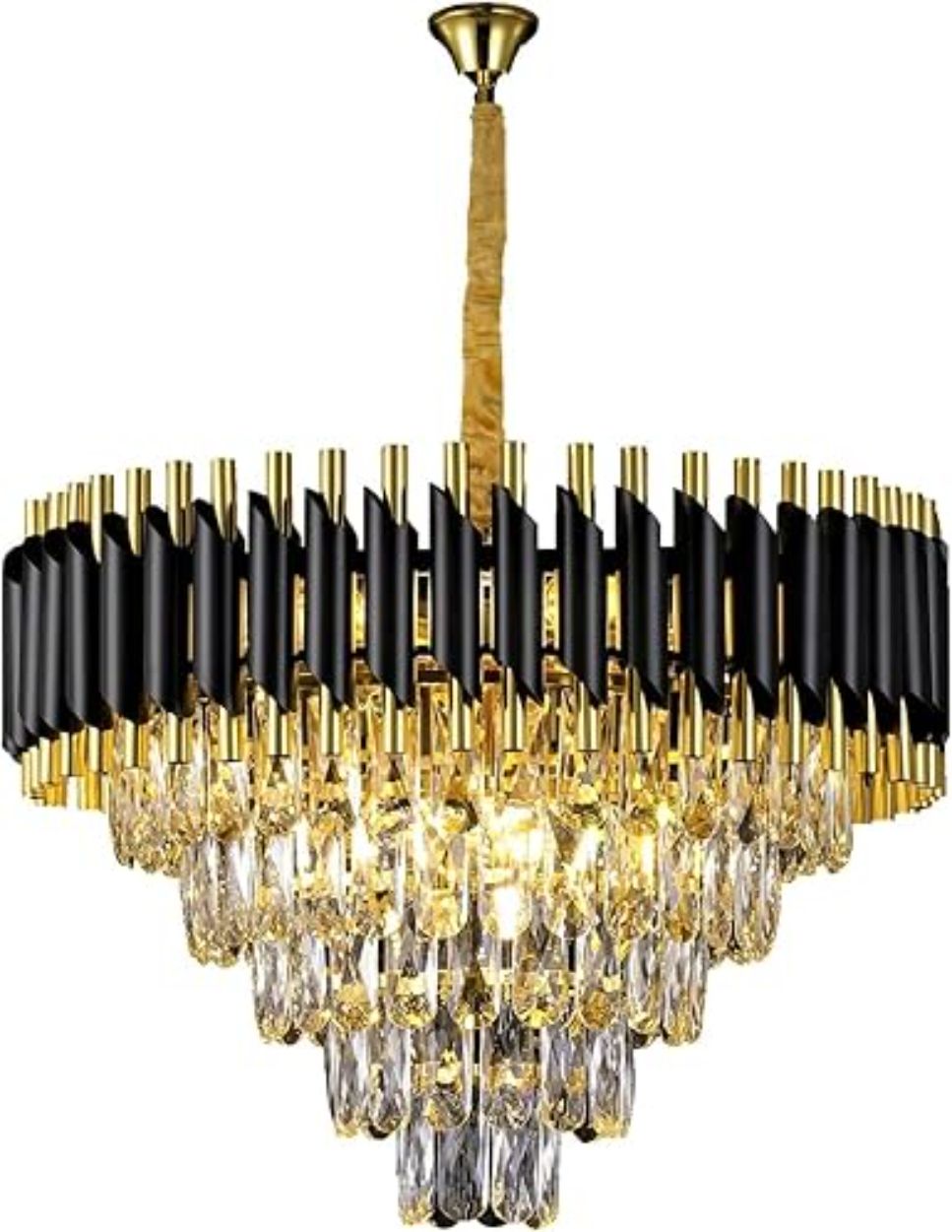 lk store Luxury 5 Tiers Crystal Chandelier 600mm Gold Finish with LED Light Black Gold Chandelier Ceiling Lamp-picture-15