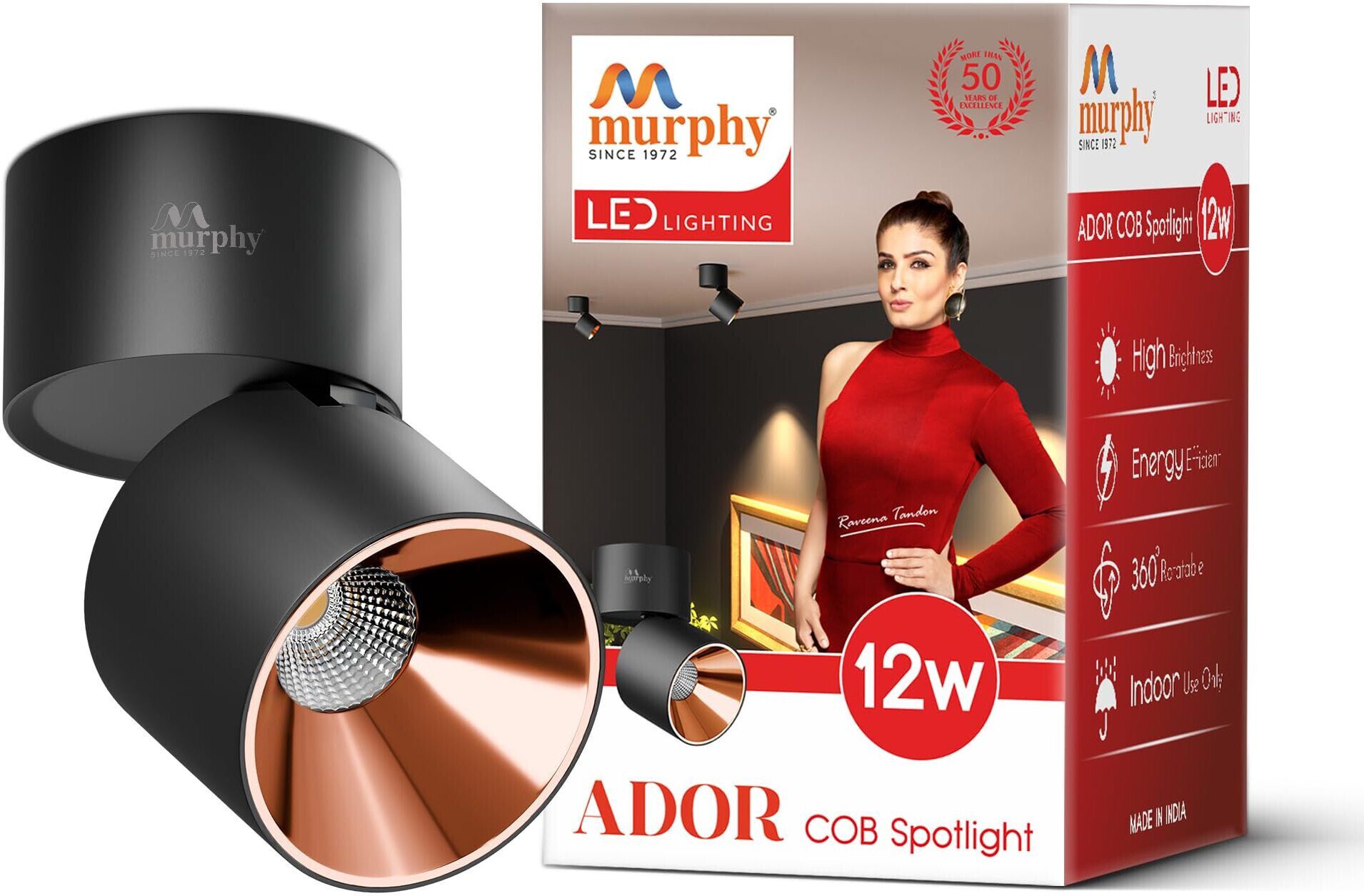 Black Rose Gold Finish 360 Adjustable Surface COB Wall/Ceiling Warm White Spot Light Ceiling Lamp-image-4