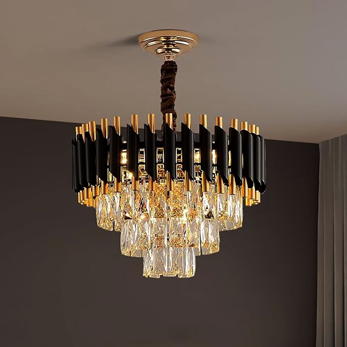 Crystal Black Gold polish metal 400mm chandelier ceiling pendant Light Chandelier Ceiling Lamp