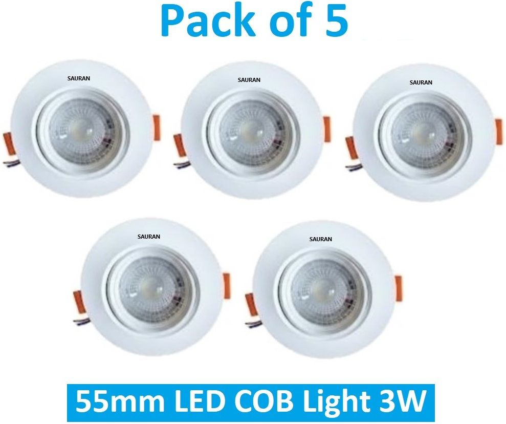 sauran Pack of 5 55mm LED COB Pure White Light 3W LEC3.3 (With Warranty) Ceiling Light Ceiling Lamp-picture-6
