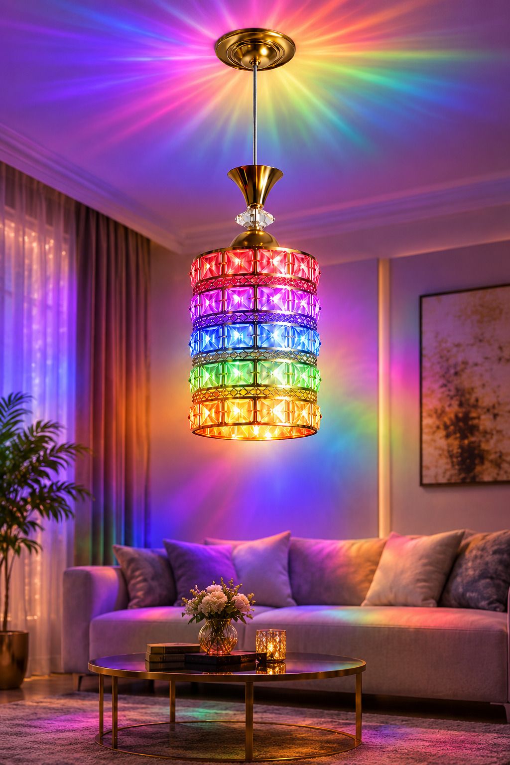 LED 9 Watt K9 Crystal Ceiling Lamp, Silver, 7 Colors Light by Switching On/Off, Pendant Lamp Ceiling Lamp-image-38