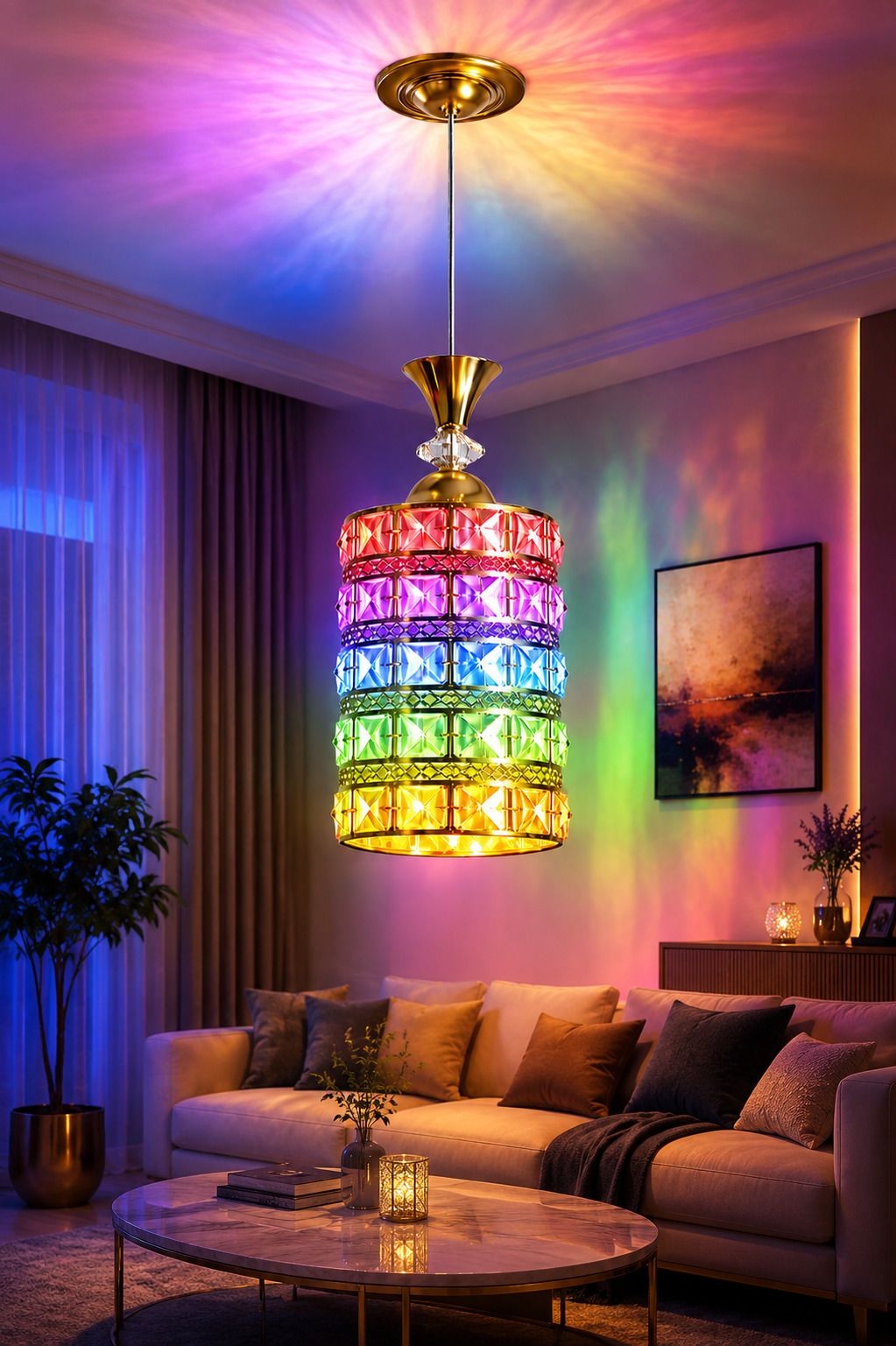hybrix LED 9 Watt K9 Crystal Ceiling Lamp, Golden, 7 Colors Light by Switching On/Off, Pendant Lamp Ceiling Lamp-picture-38