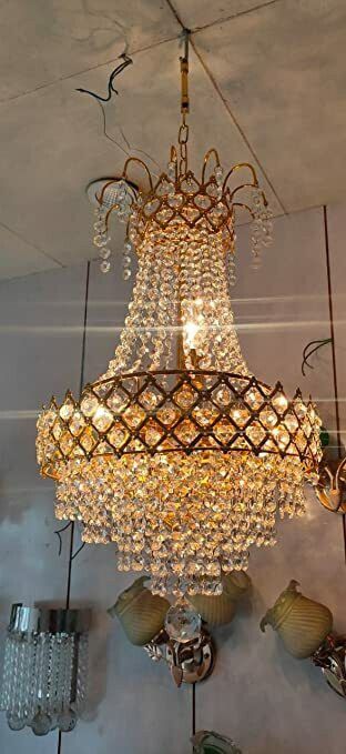 Crystal Gold polish metal 300mm chandelier hanging ceiling pendant jhoomer Chandelier Ceiling Lamp-image-26