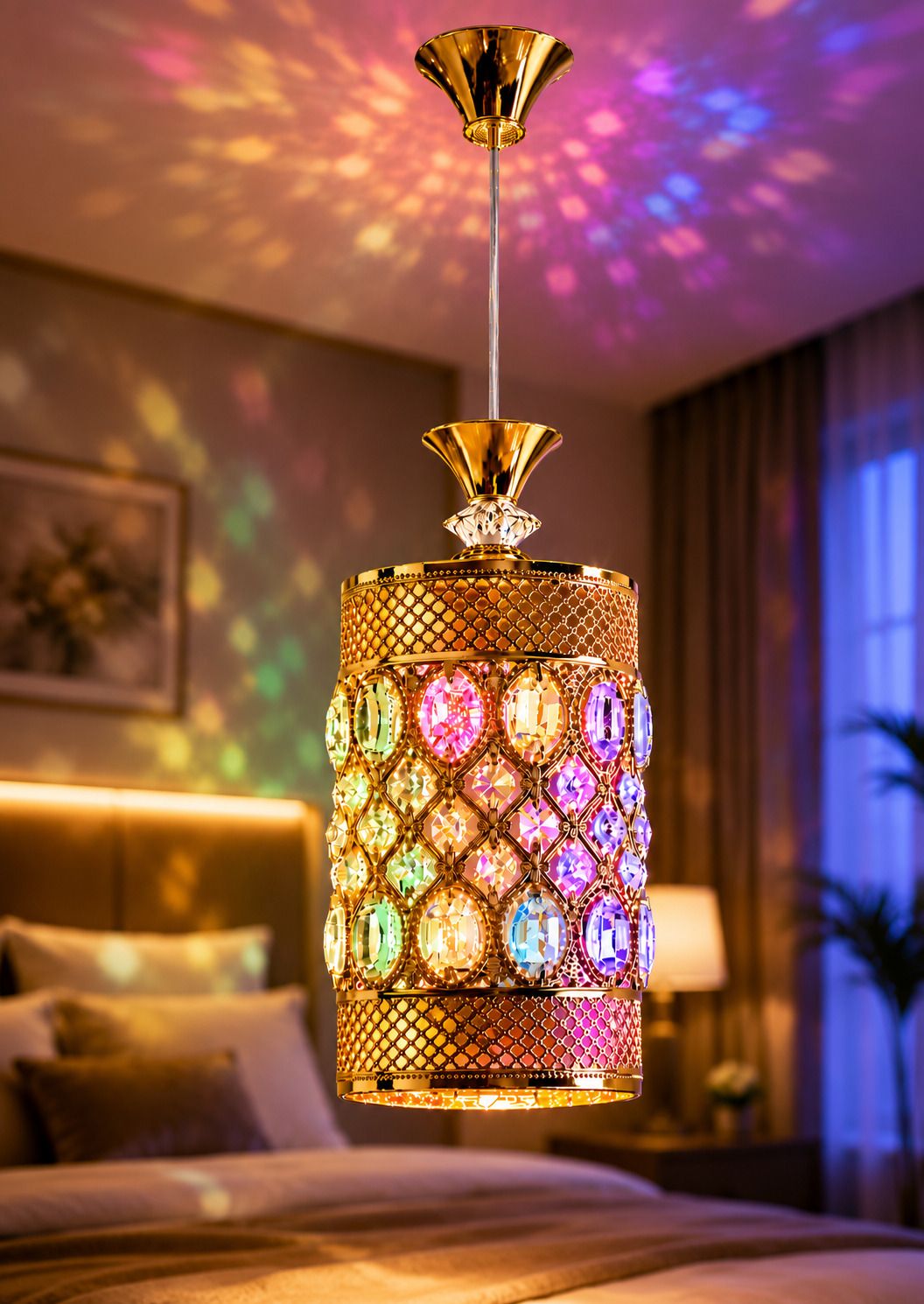 hybrix LED 9 Watt K9 Crystal Ceiling Lamp, Golden, 7 Colors Light by Switching On/Off, Pendant Lamp Ceiling Lamp-picture-33