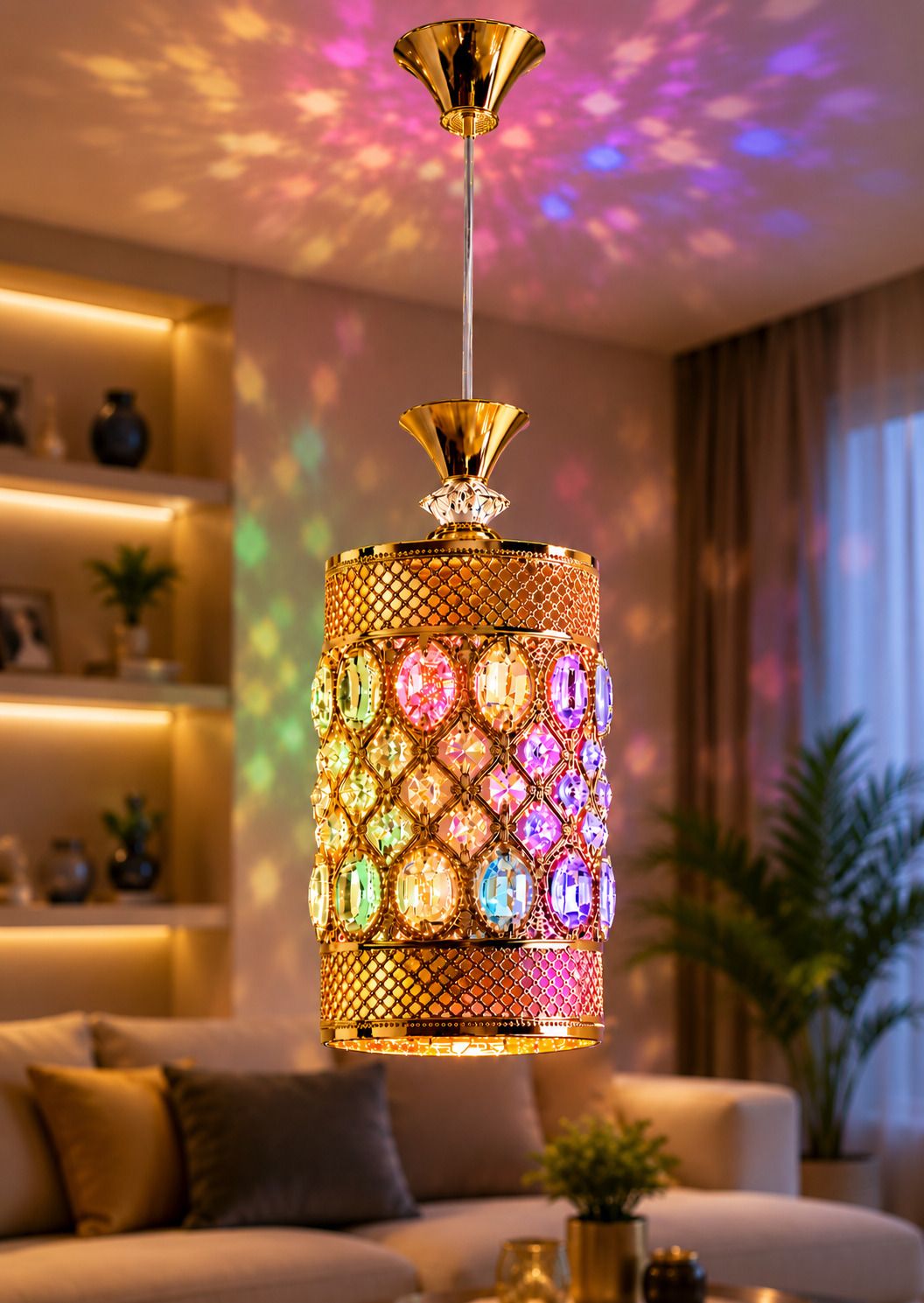 hybrix LED 9 Watt K9 Crystal Ceiling Lamp, Golden, 7 Colors Light by Switching On/Off, Pendant Lamp Ceiling Lamp-picture-24