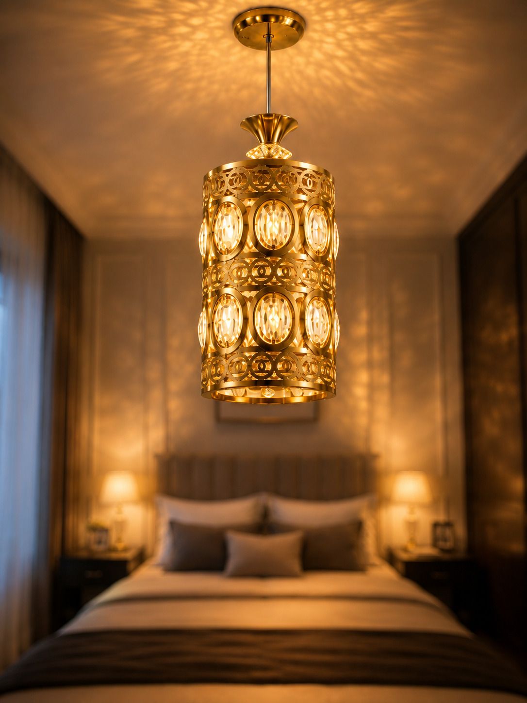 LED 9 Watt K9 Crystal Ceiling Lamp, Golden, 3 Colors Light by Switching On/Off, Pendant Lamp Ceiling Lamp-image-34