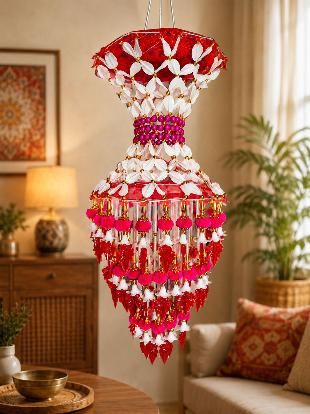 LOVERA Handcrafted Red Jhumar Chandelier Ceiling Lamp-image-46