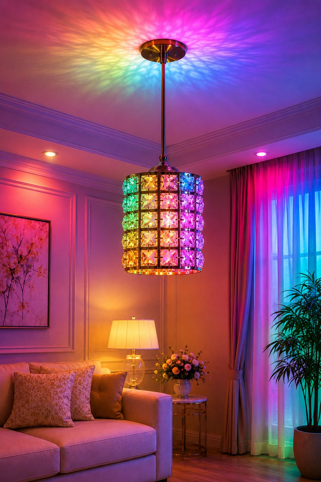 hybrix LED 9W K9 Crystal Ceiling Lamp, Golden, 7-in-1 Multicolor Light Mode Pendant Lamp Ceiling Lamp-picture-17