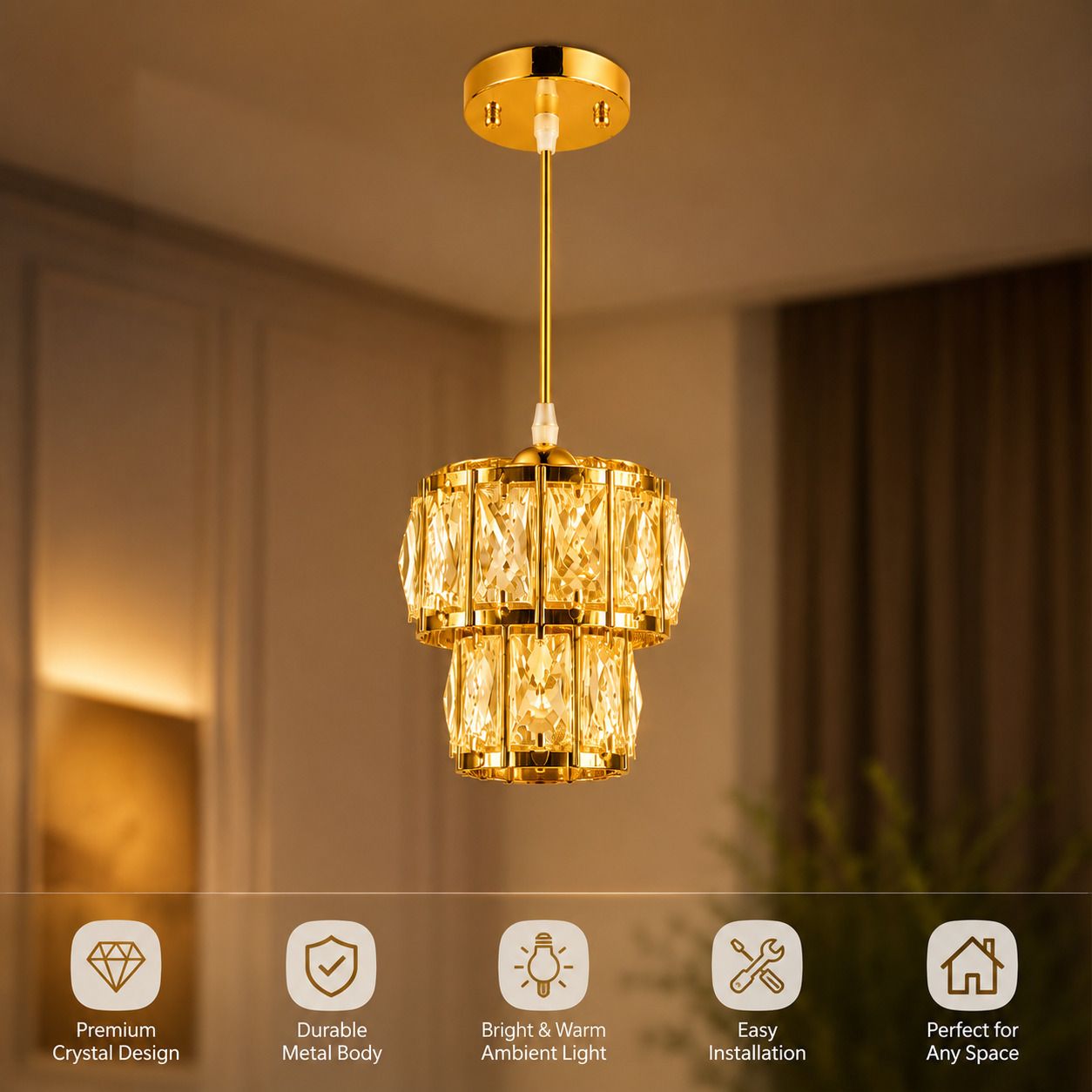 hybrix LED 9 Watt K9 Crystal Ceiling Lamp, Chrome, 3 Colors Light by Switching On/Off, Chandelier Ceiling Lamp-picture-47