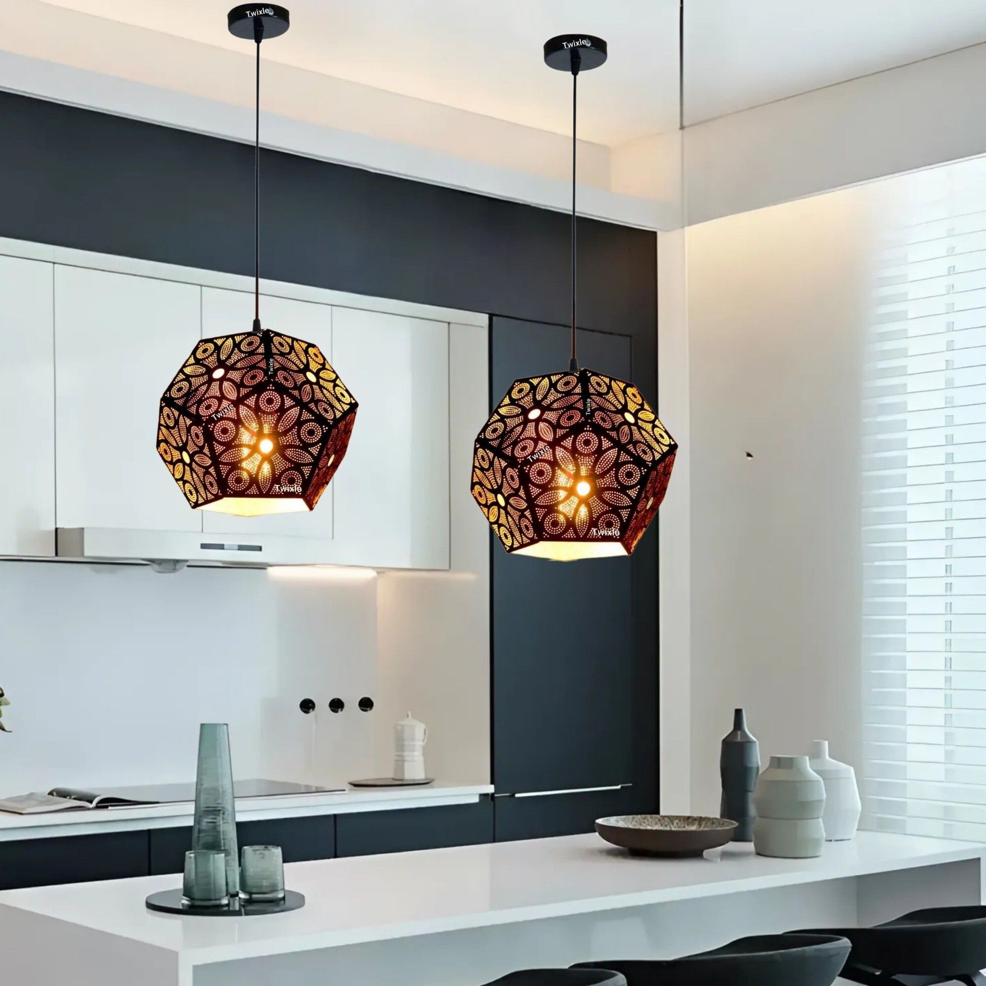 GLOMZY Laser Cutting Hexagonal Design Ceiling Light,with Bulbs (Pack of 2) Ceiling Light Ceiling Lamp-picture-6