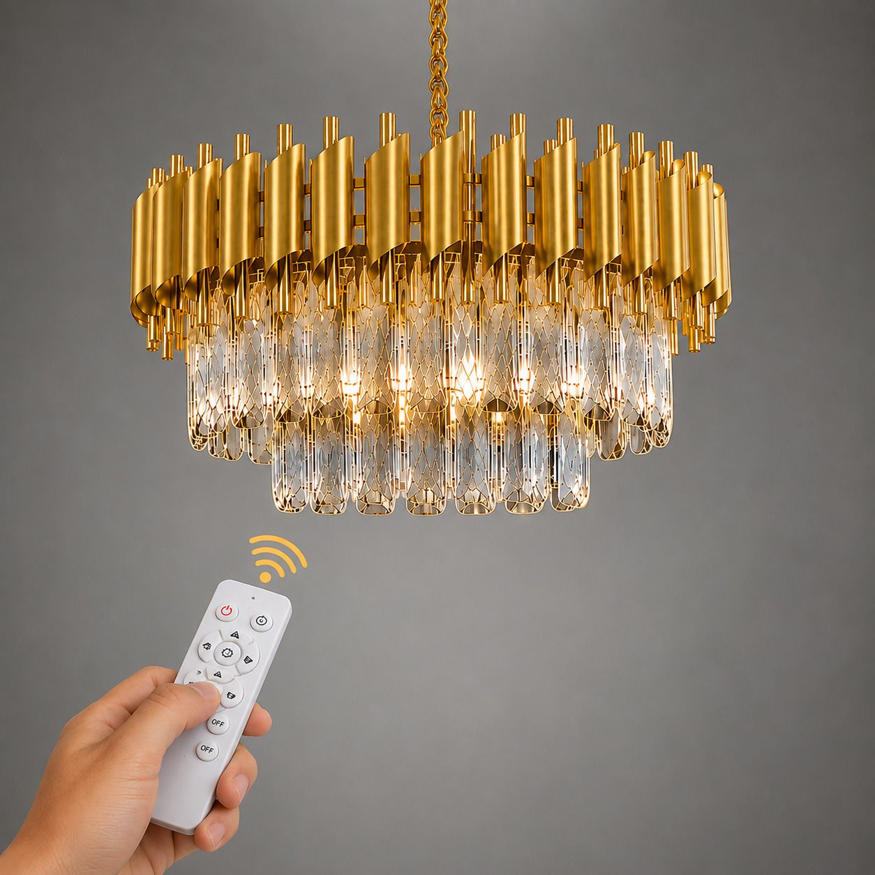 blissbells 300MM Light Moving LED Crystal Chandelier with Remote Control (Gold) Chandelier Ceiling Lamp-picture-47