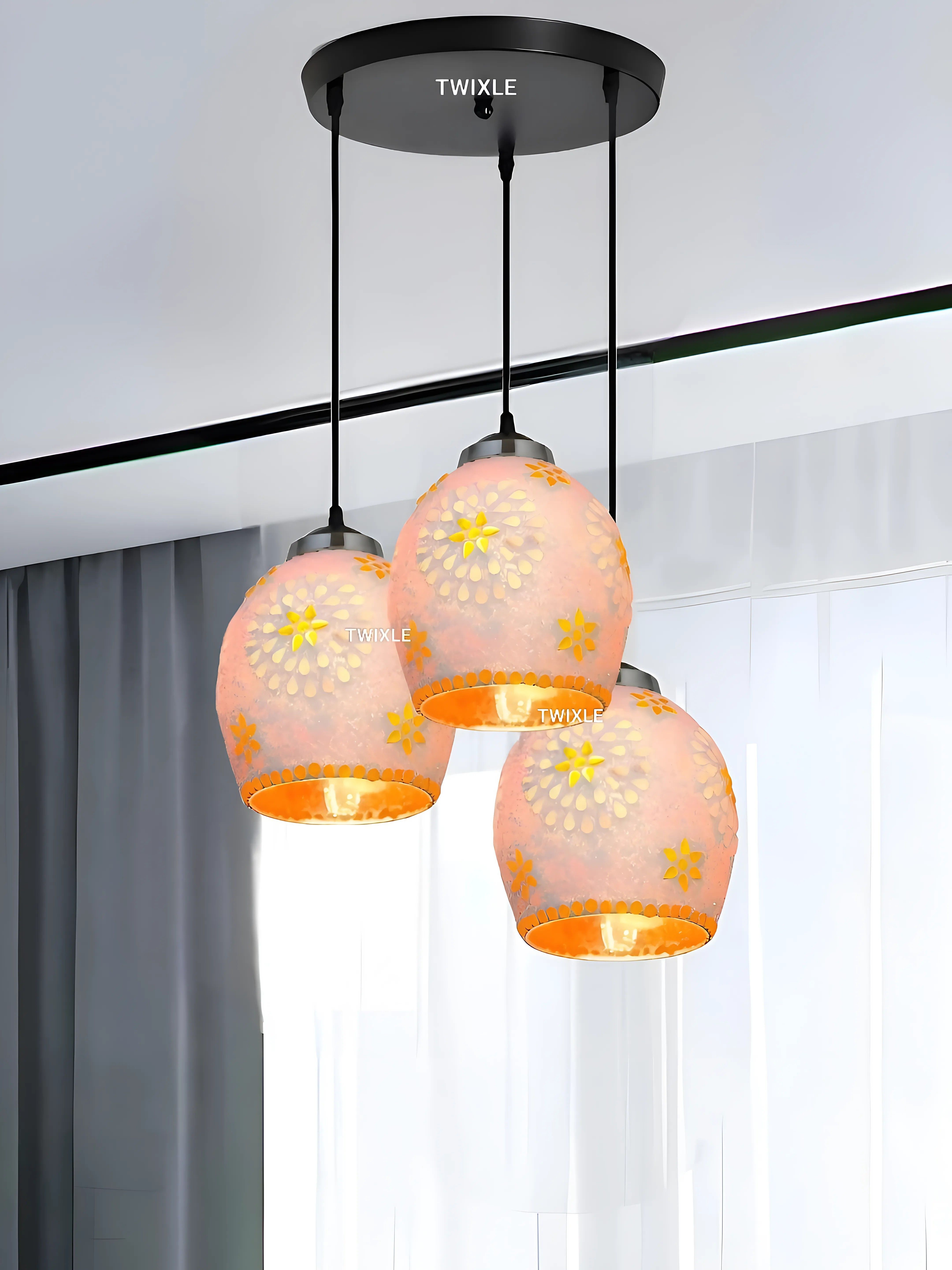 GLOMZY 3-Light Pendant Ceiling Lamp –Floral Cut Design With bulbs (Set of 1) Downlighter Ceiling Light Ceiling Lamp-picture-16