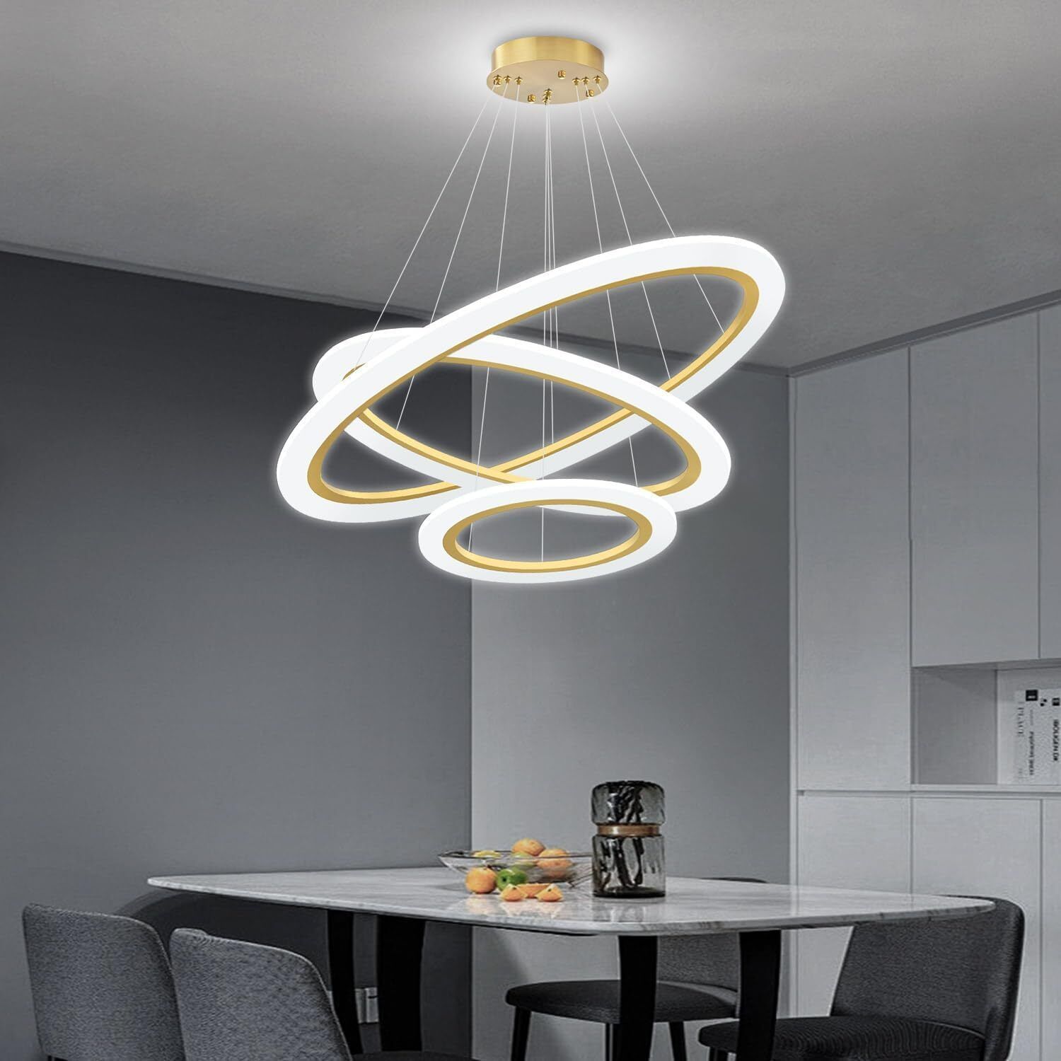 manraj Modern LED Chandelier, Acrylic 3-Ring Design, Ring Flush Mount Chandelier Chandelier Ceiling Lamp-picture-12