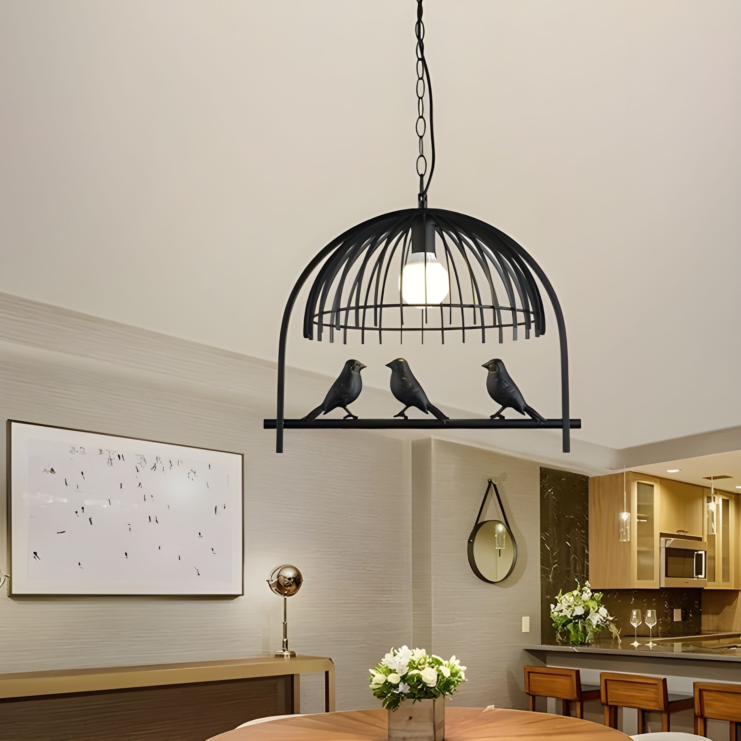 GLOMZY Modern Black 3 Bird Cage Hanging Light With Bulb (Pack of 1) Ceiling Light Ceiling Lamp-image-7