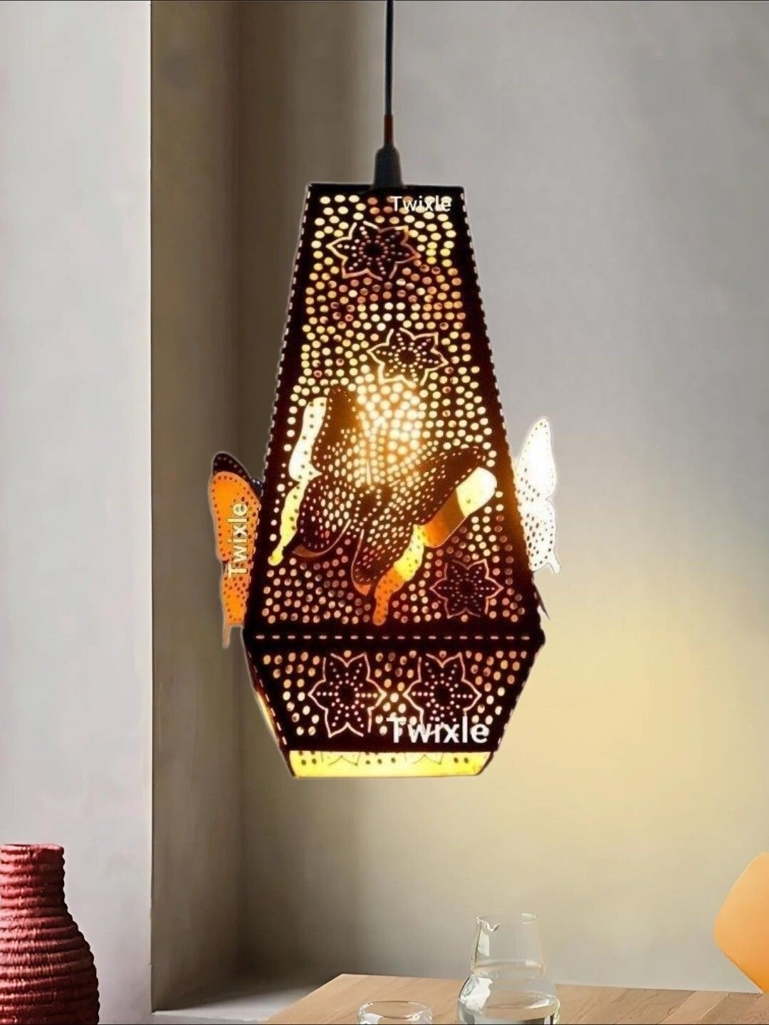 GLOMZY Metal Laser Cut Butterfly Pendant Light Black Bulb not Included Pack of 1 Ceiling Light Ceiling Lamp-picture-1