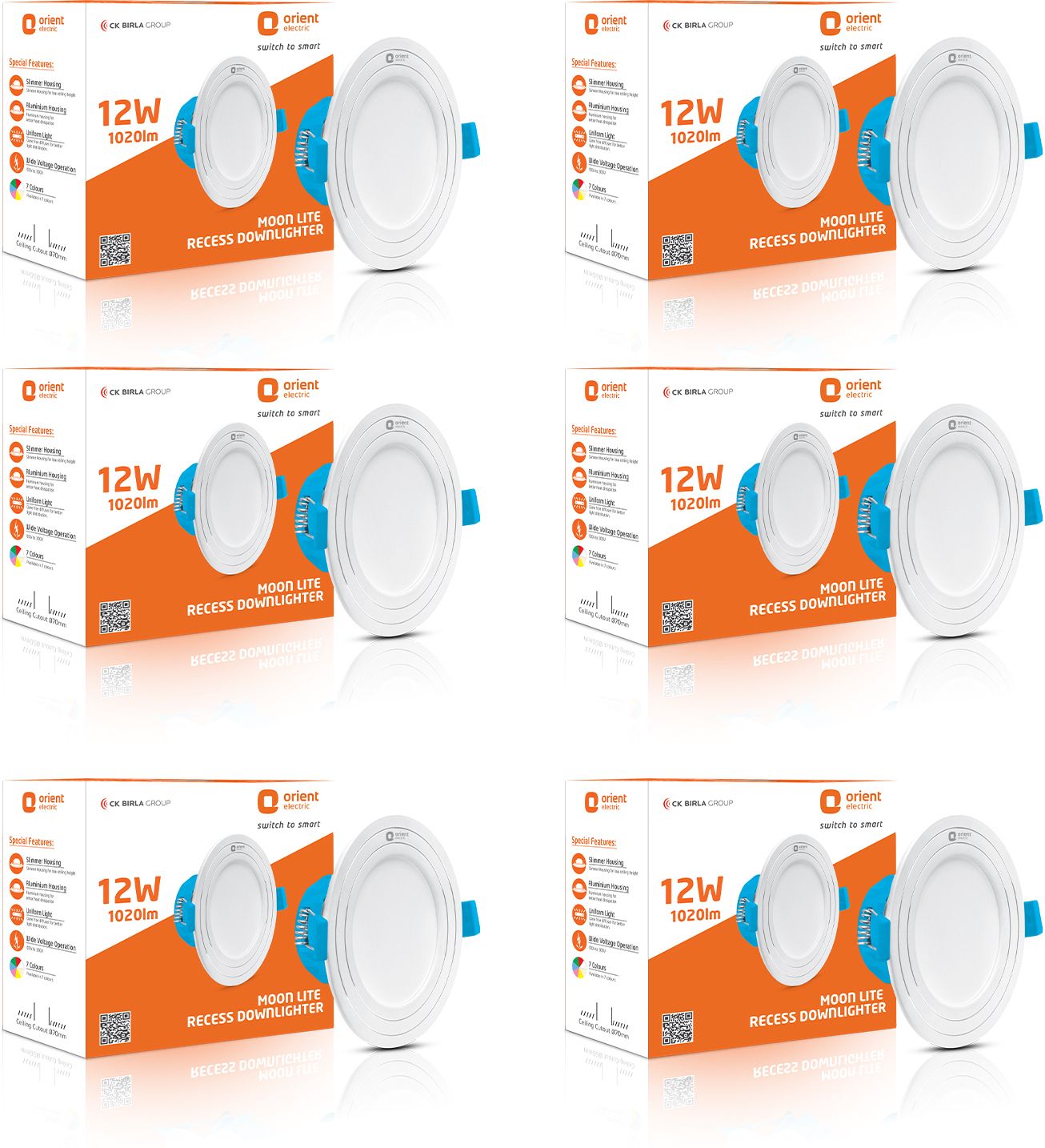 MoonLite 12W Round Recess Down Lighter, Cool White (6500K) - Pack of 6 Downlighter Ceiling Lamp