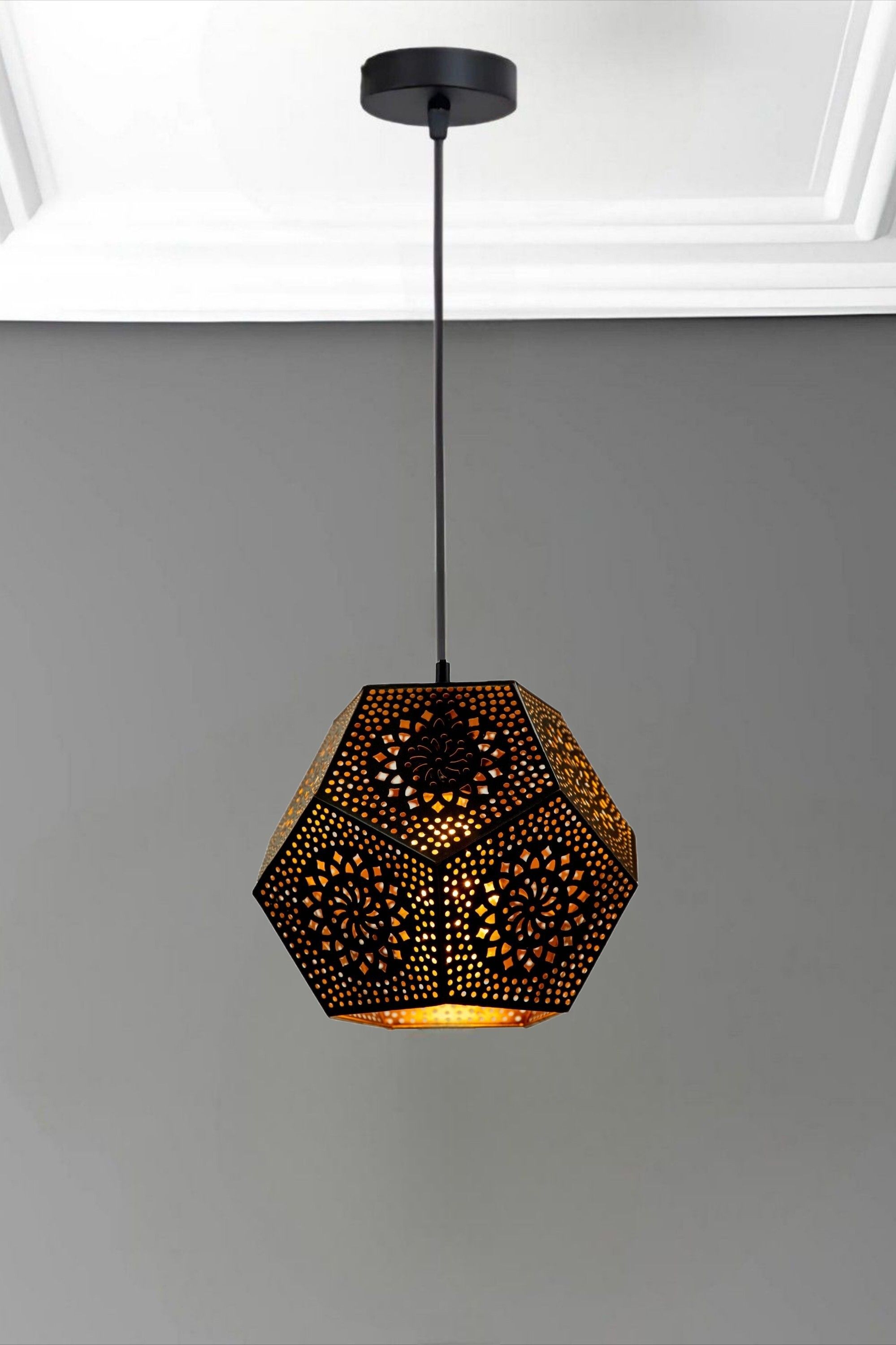 glomzy Metal Laser Cutting Design Round 3-Hanging Lamp, Without Bulb (Pack of 1) Ceiling Light Ceiling Lamp-picture-25