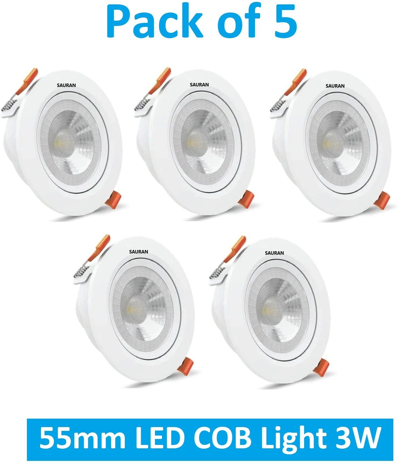 sauran Pack of 5 55mm LED COB Pure White Light 3W LEC11.3 (With Warranty) Ceiling Light Ceiling Lamp-picture-17