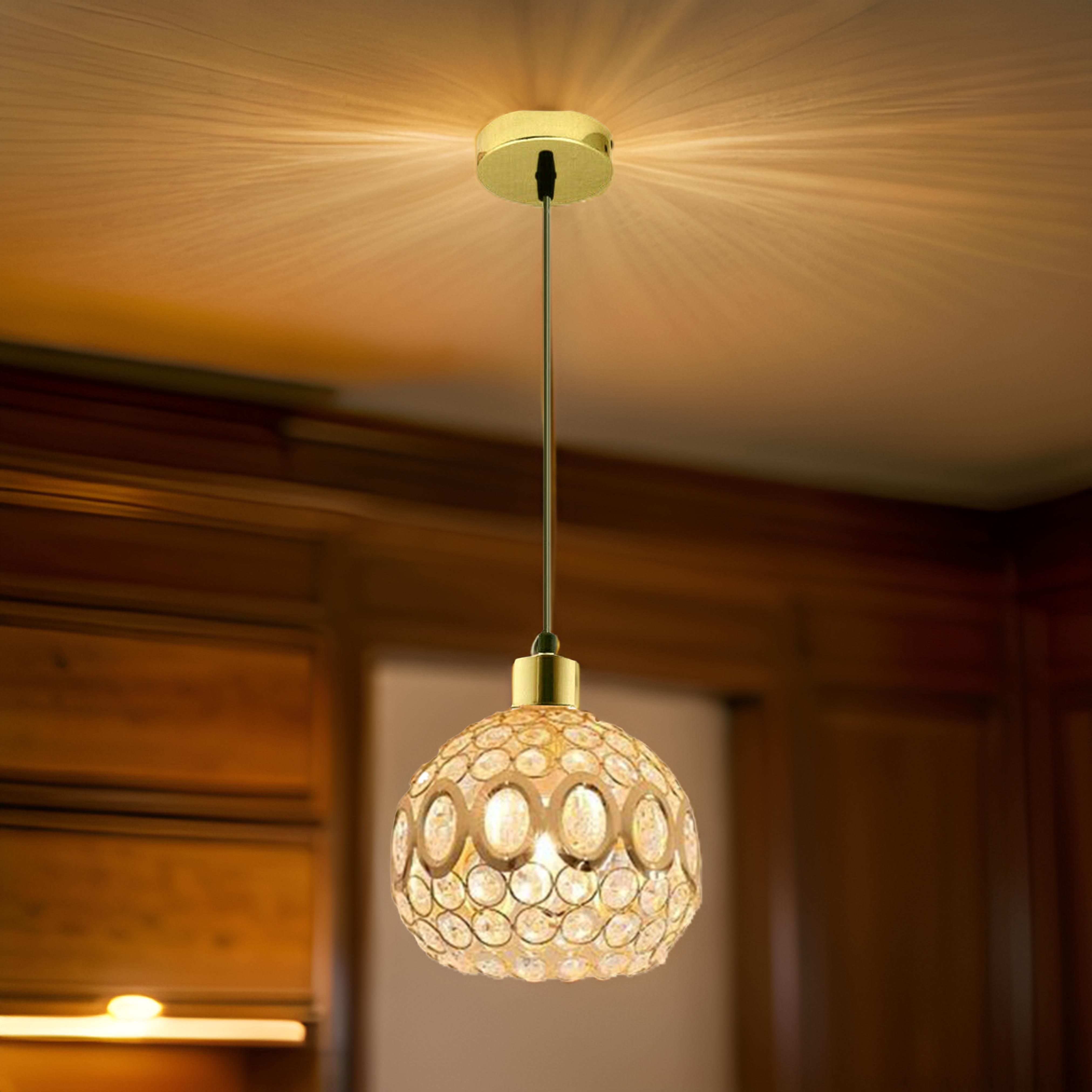 hybrix LED 9 Watt K9 Crystal Ceiling Lamp, Golden, 3 Colors Light by Switching On/Off, Pendants Ceiling Lamp-picture-35
