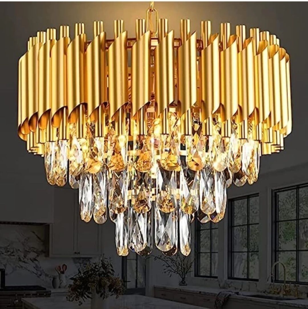 Crystal 400mm Gold Polished Colour Changing Jhumar Hanging Pandent Chandelier Ceiling Lamp