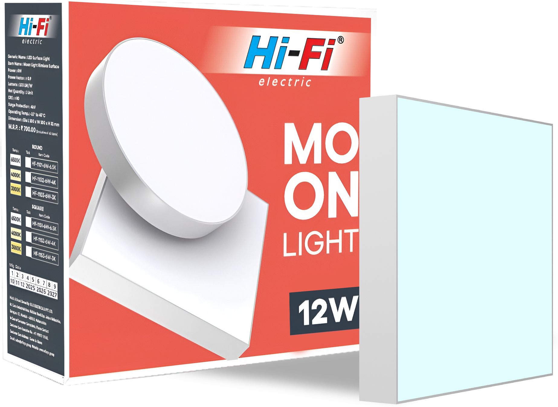 hi-fi Moonlight 12W Rimless LED Surface Panel Square Light|1200 Lumen|Cool White Light Ceiling Light Ceiling Lamp-picture-44